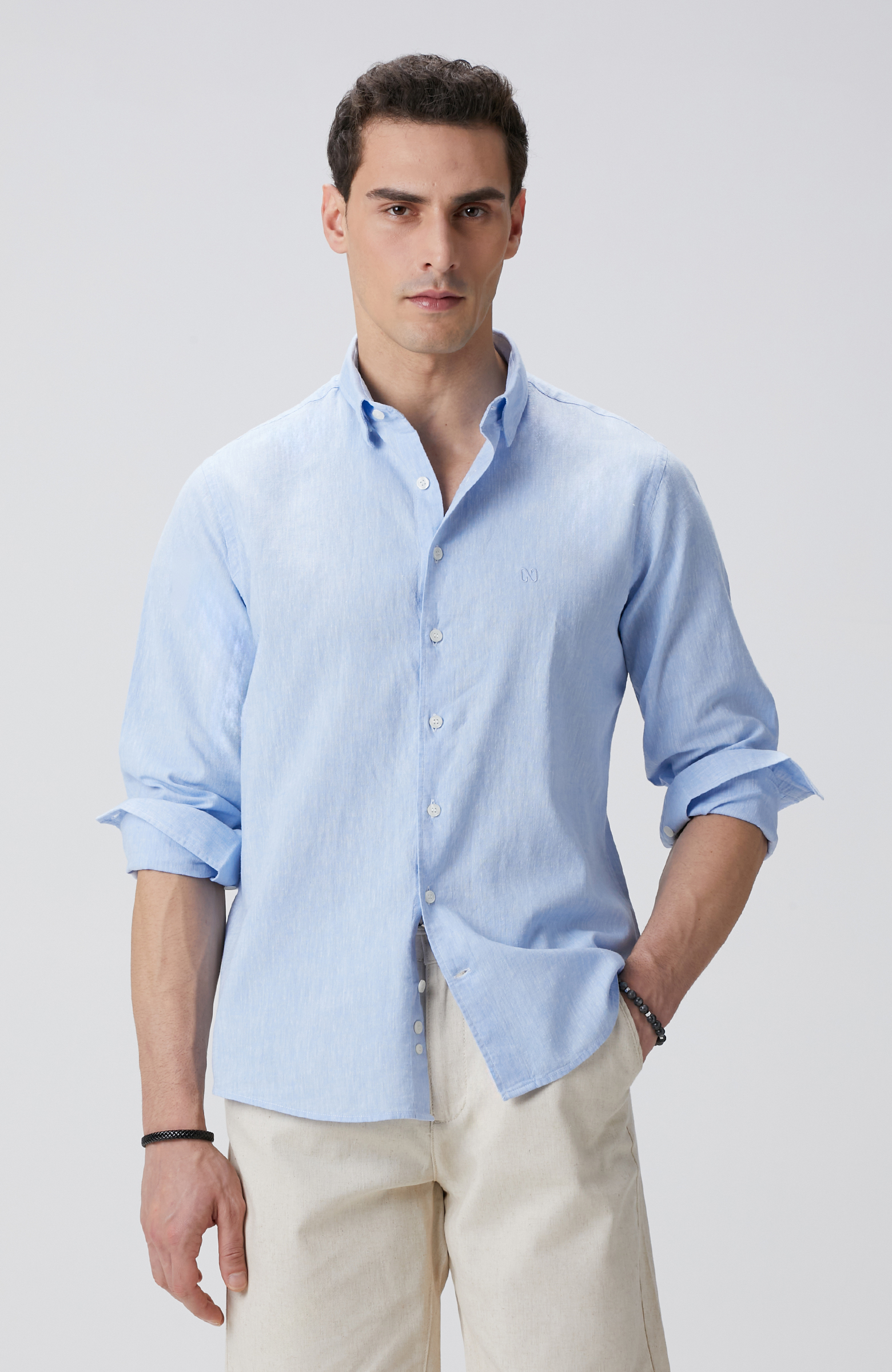 Açık Mavi Keten Gömlek
