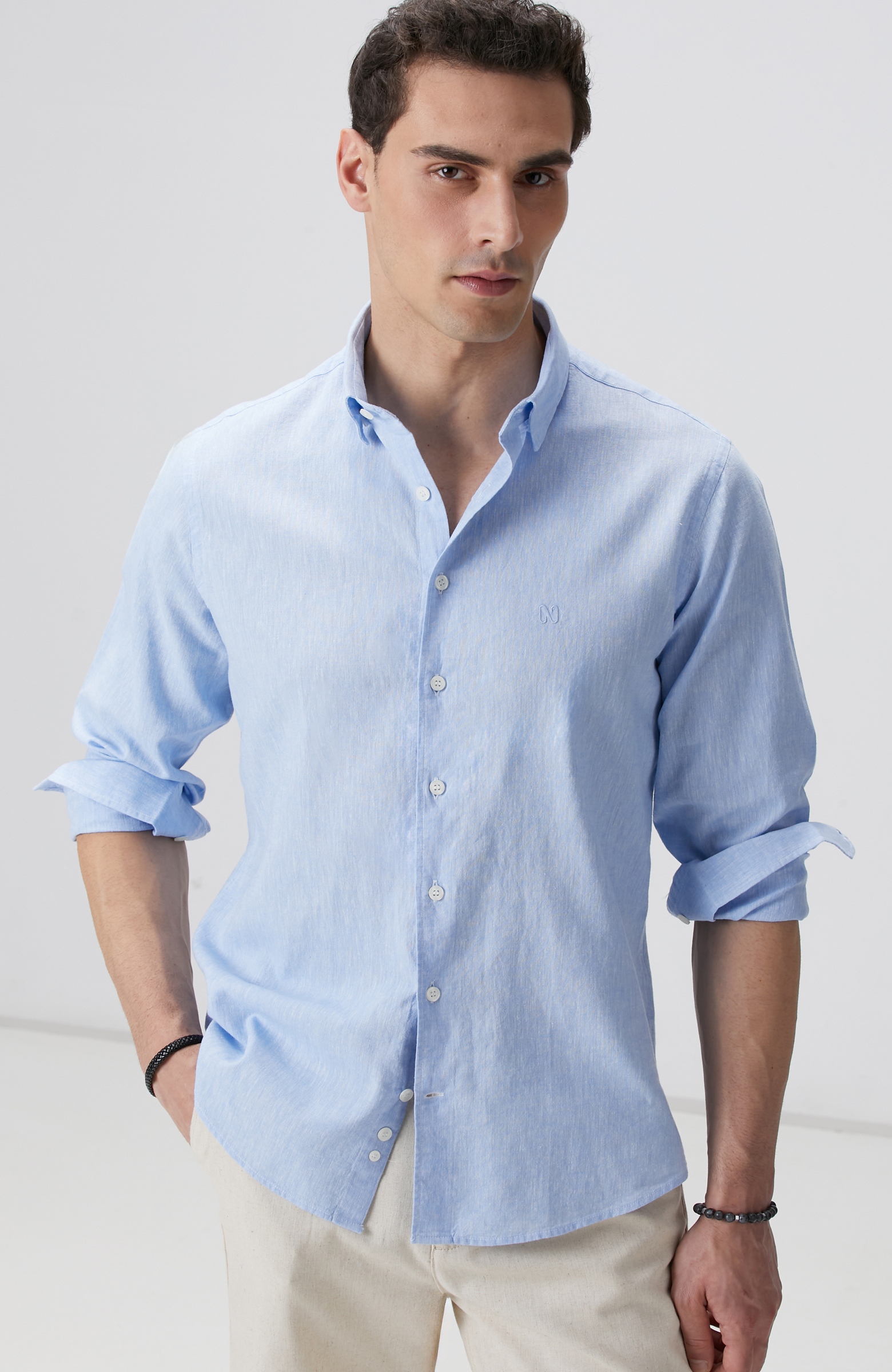 Açık Mavi Keten Gömlek