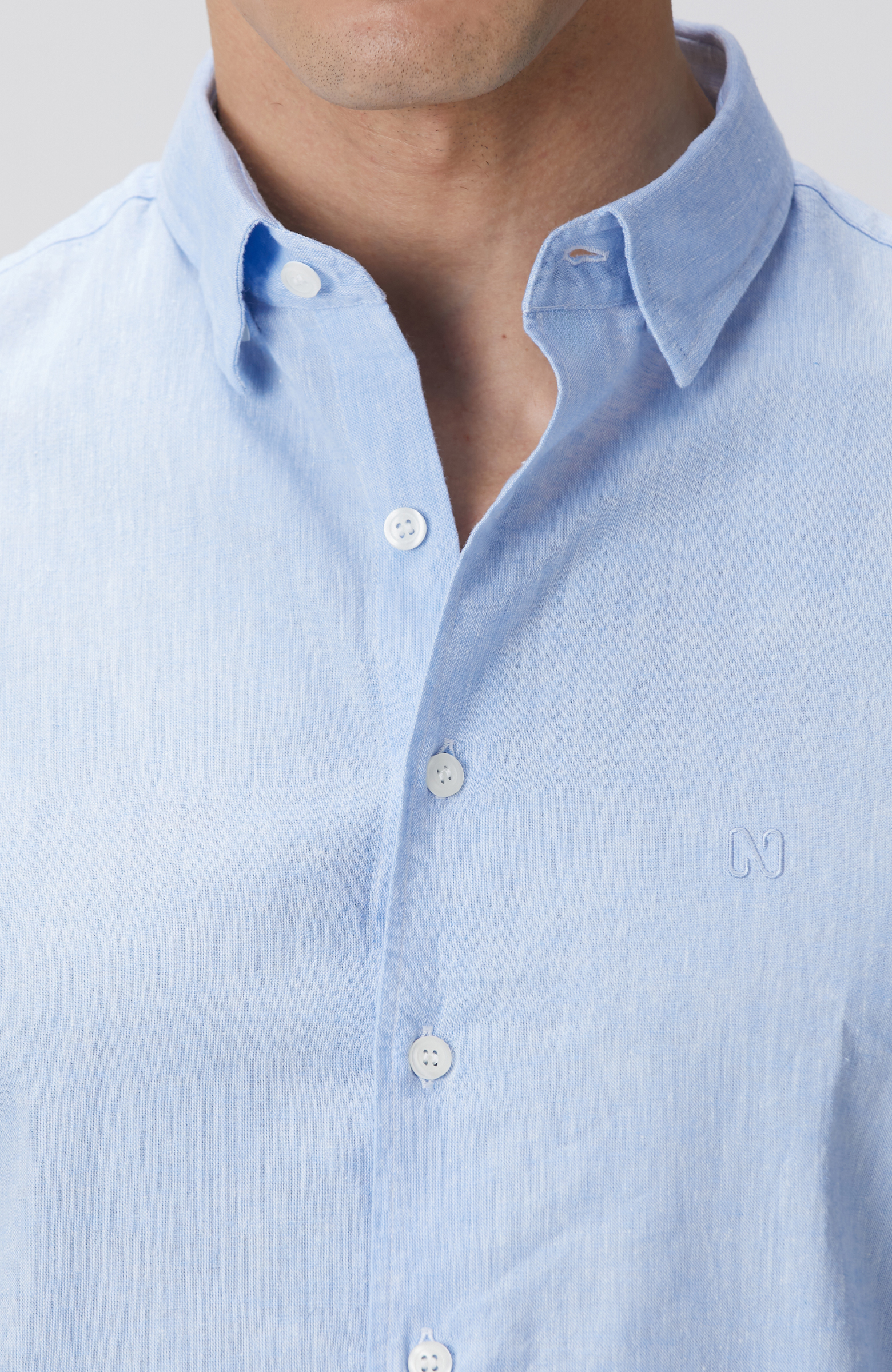 Açık Mavi Keten Gömlek