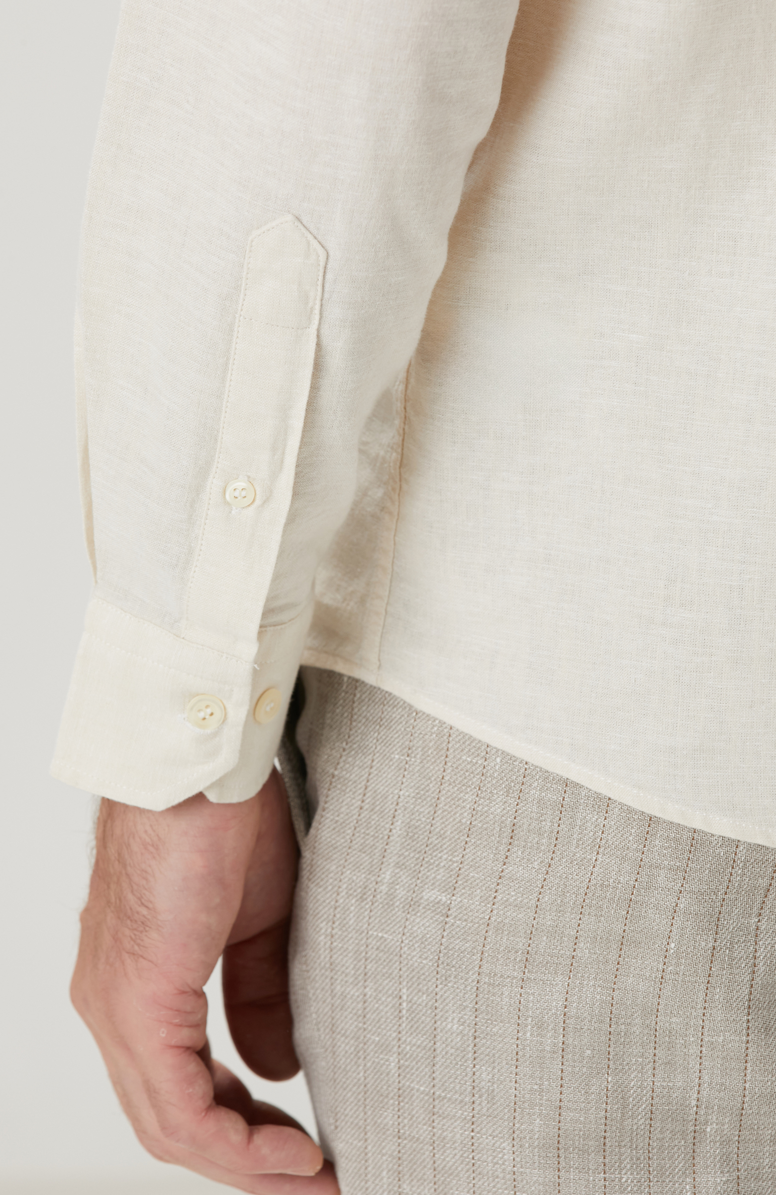 Kırık Beyaz Keten Karışımlı Gömlek