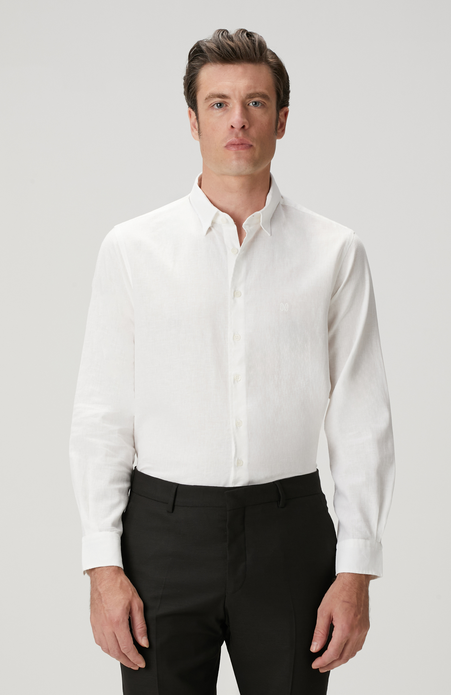 Beyaz Keten Karışımlı Gömlek