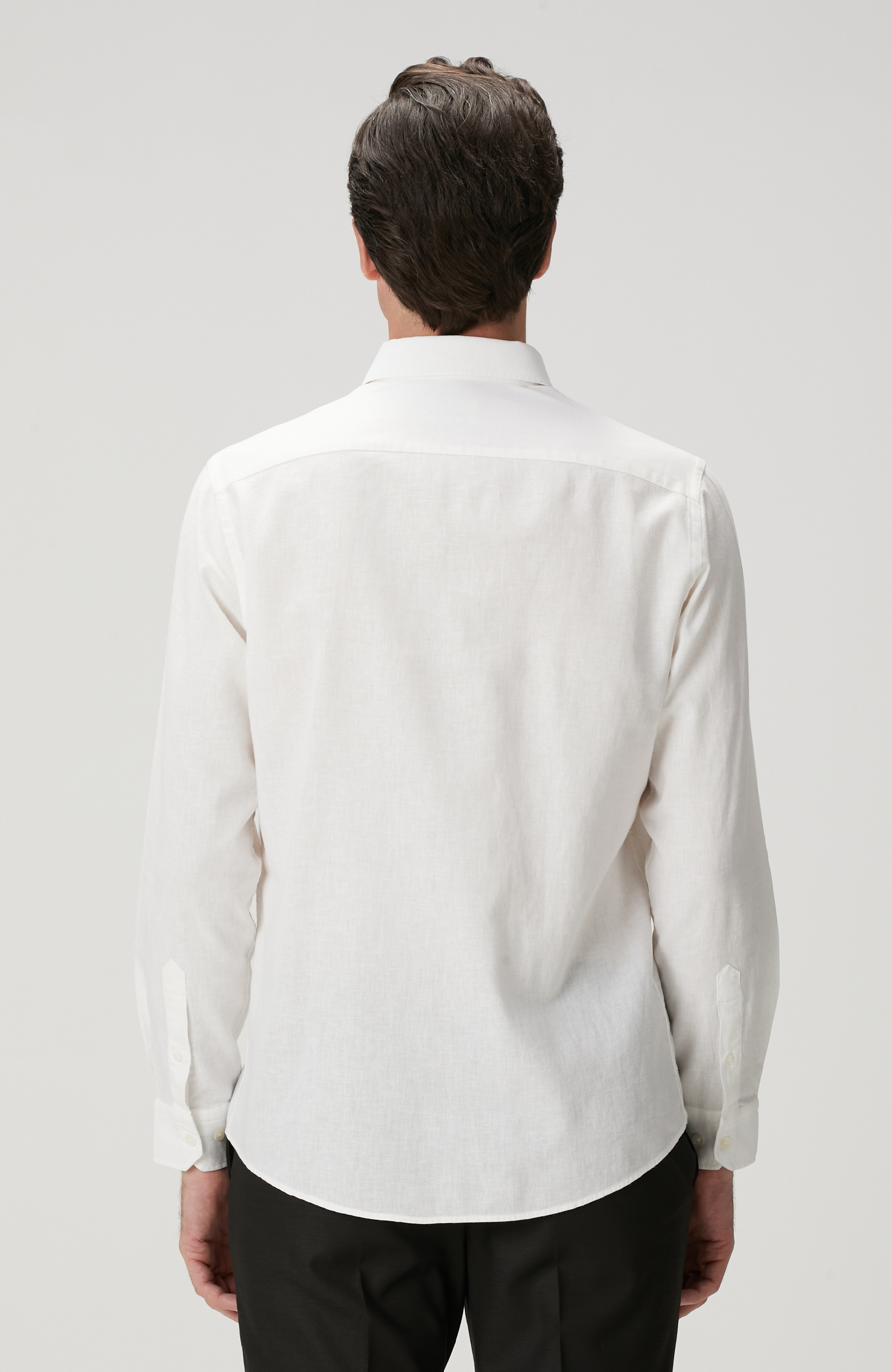 Beyaz Keten Karışımlı Gömlek