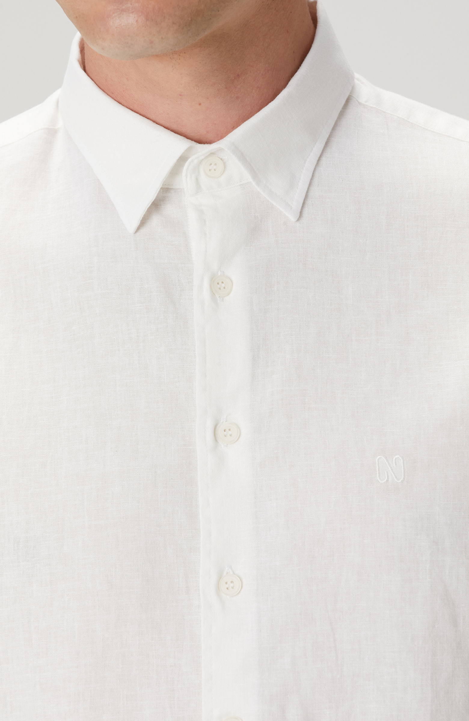 Beyaz Keten Karışımlı Gömlek