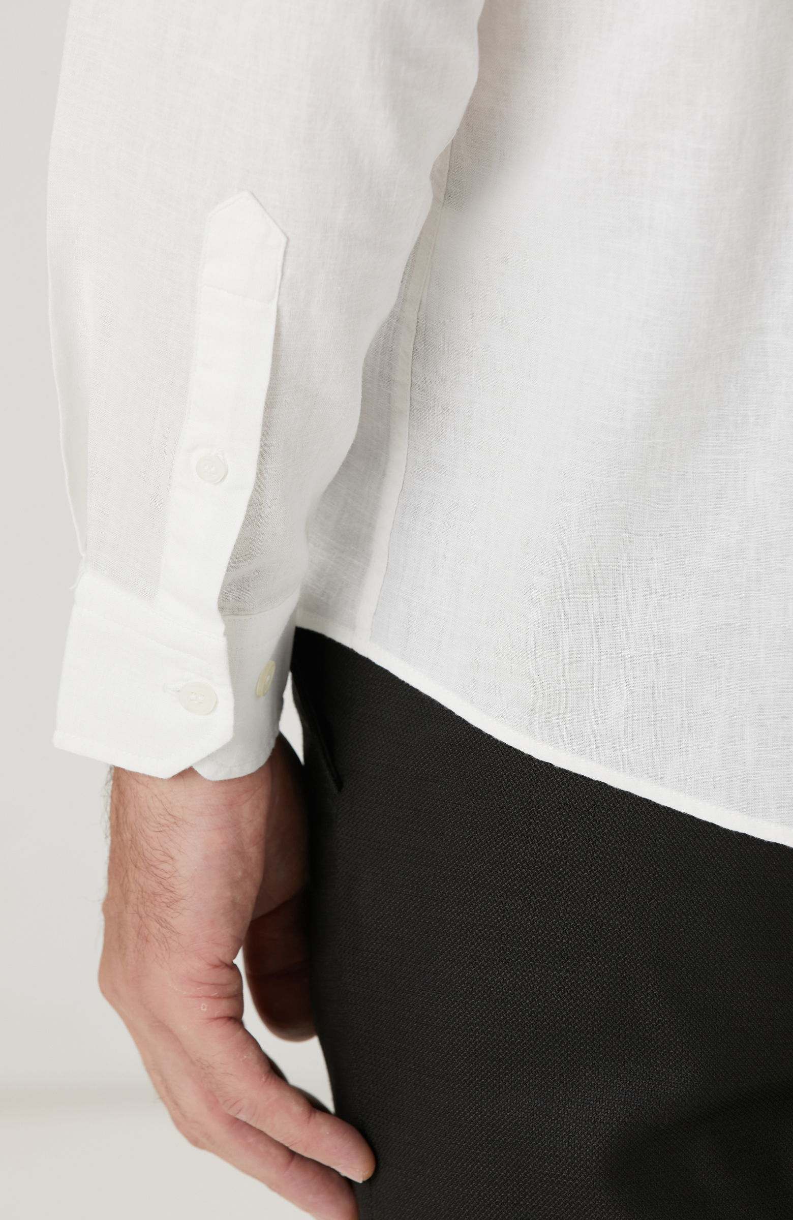 Beyaz Keten Karışımlı Gömlek