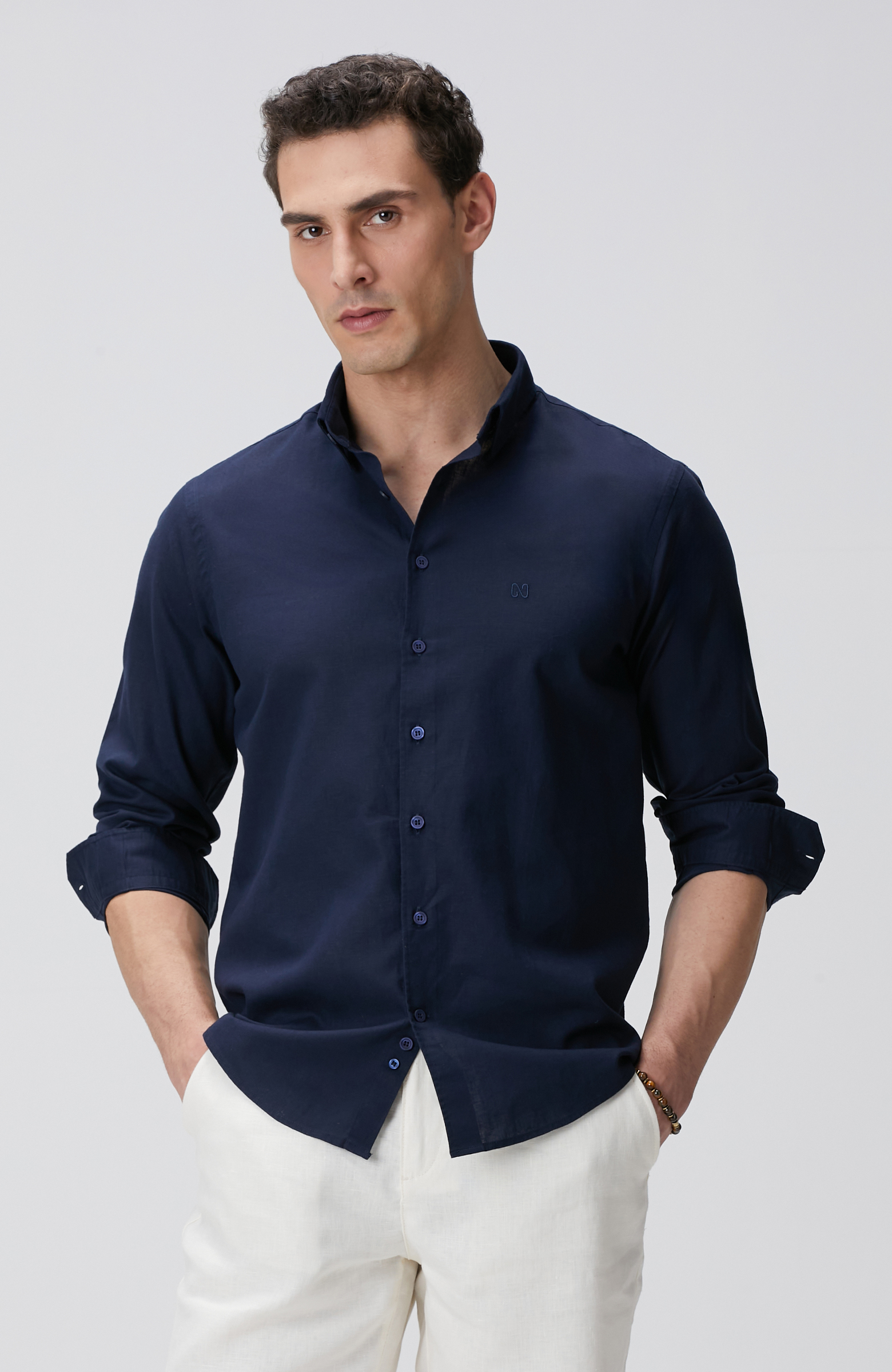 Lacivert Keten Gömlek