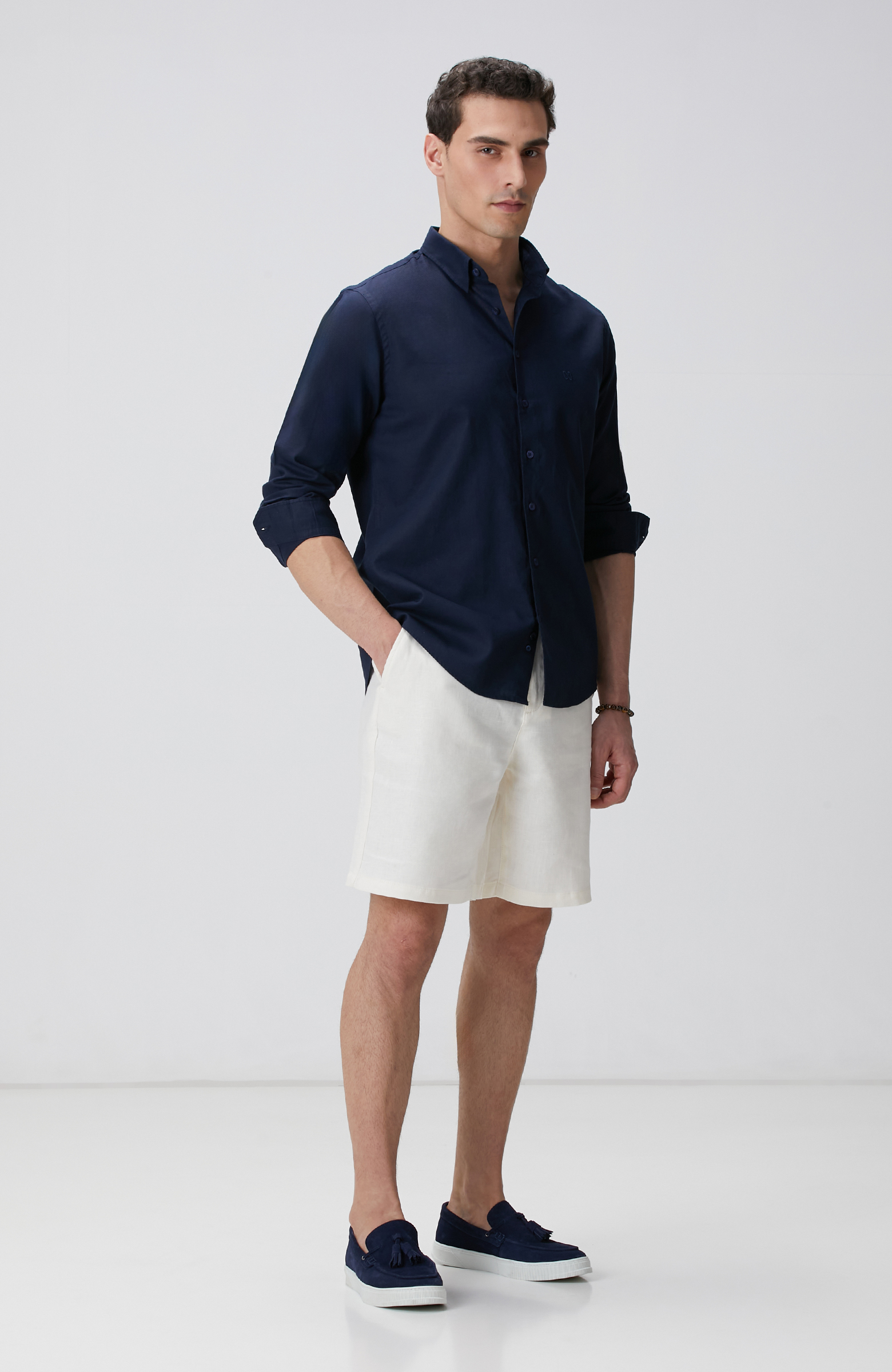 Lacivert Keten Gömlek