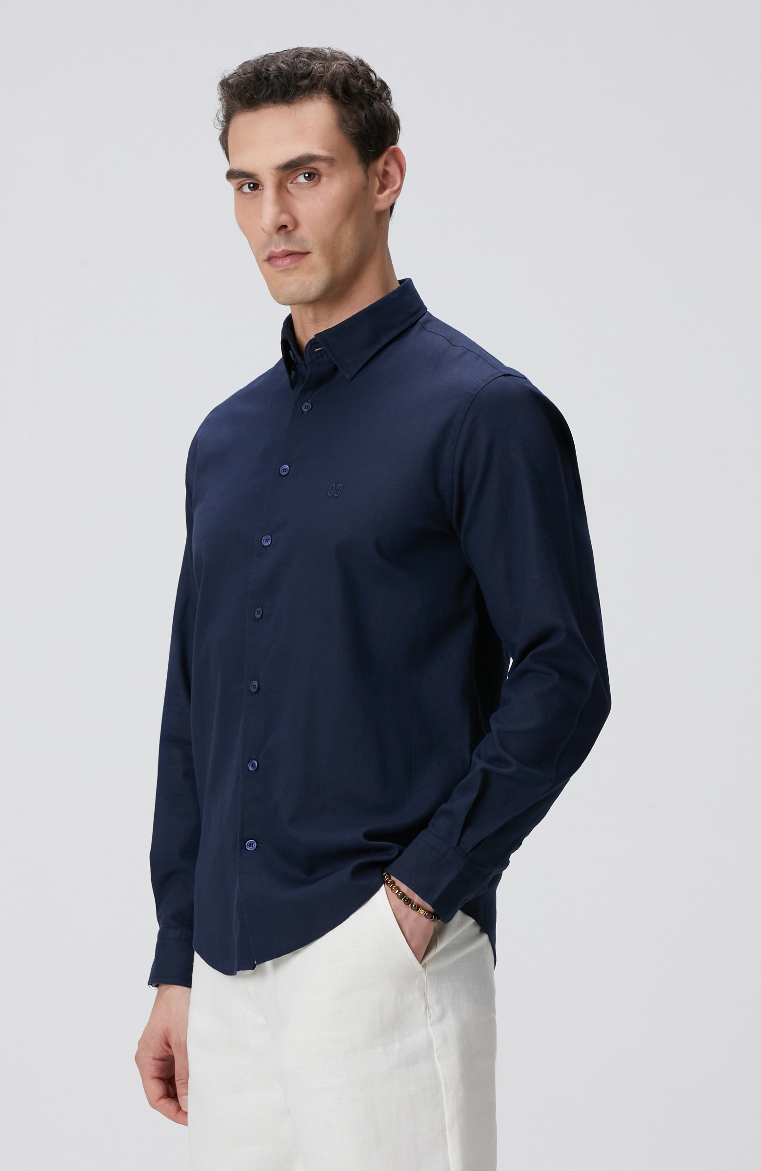 Lacivert Keten Gömlek