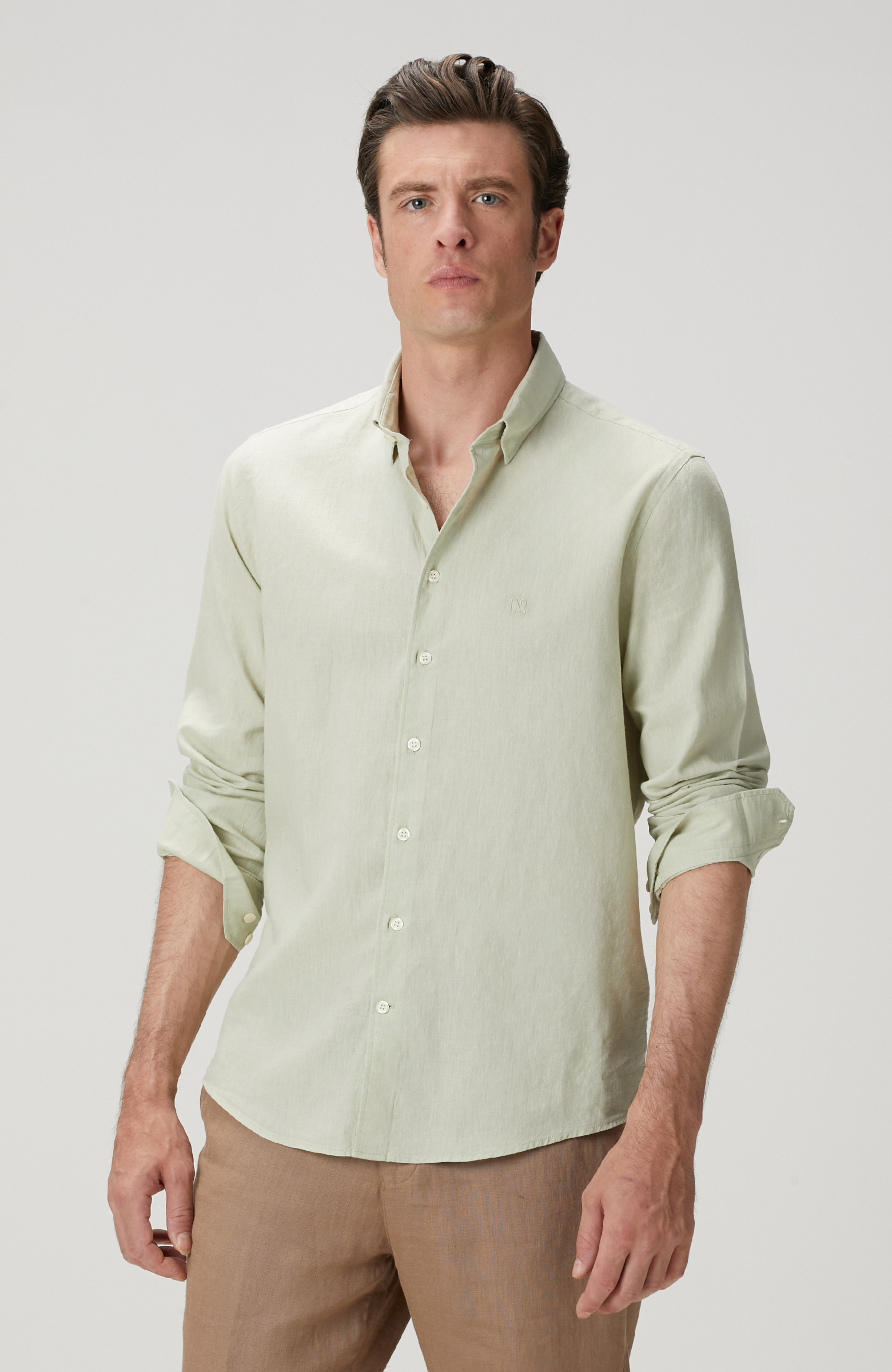 Mint Nane Keten Karışımlı Gömlek