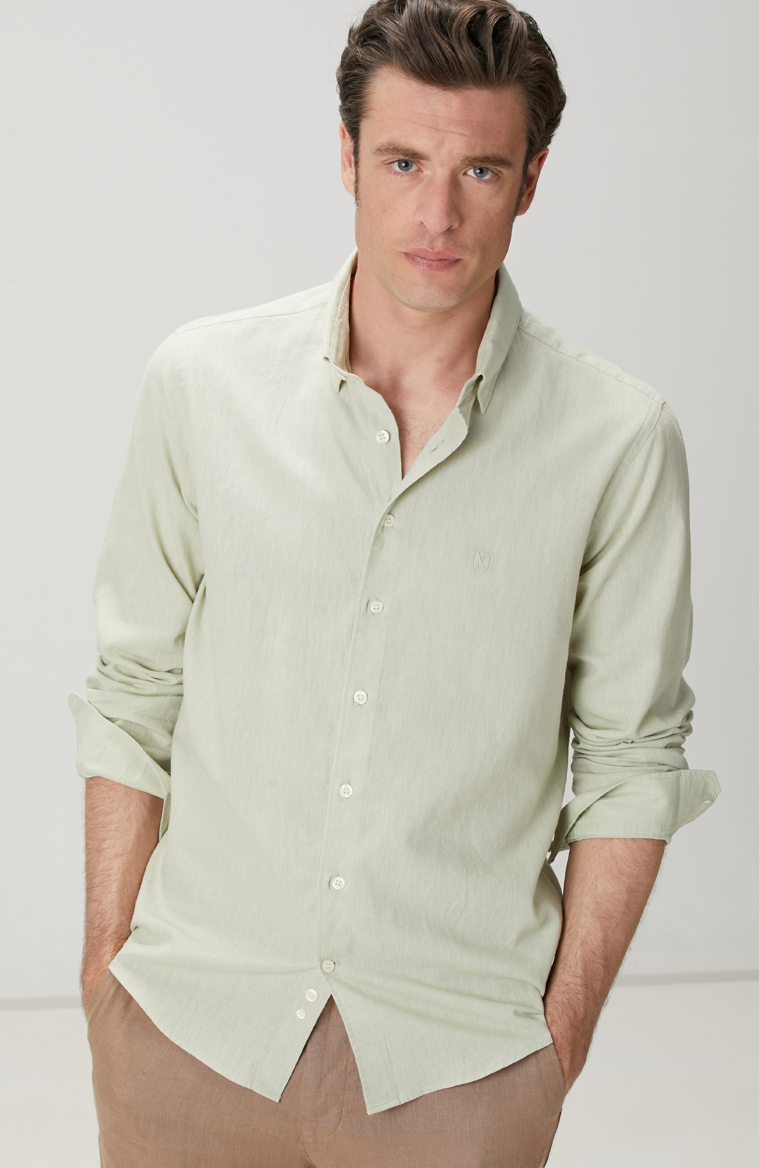 Mint Nane Keten Karışımlı Gömlek