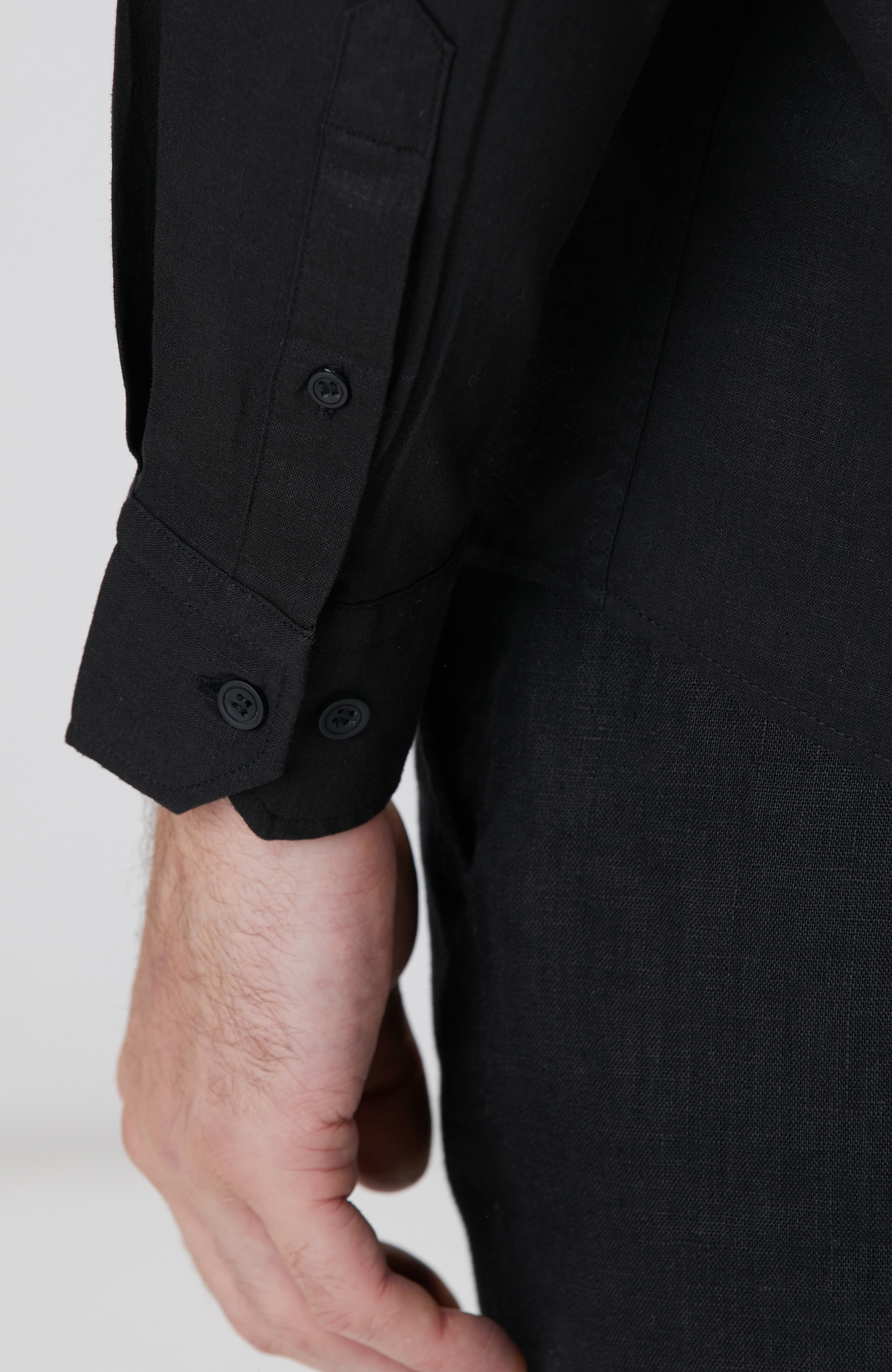 Siyah Keten Karışımlı Gömlek