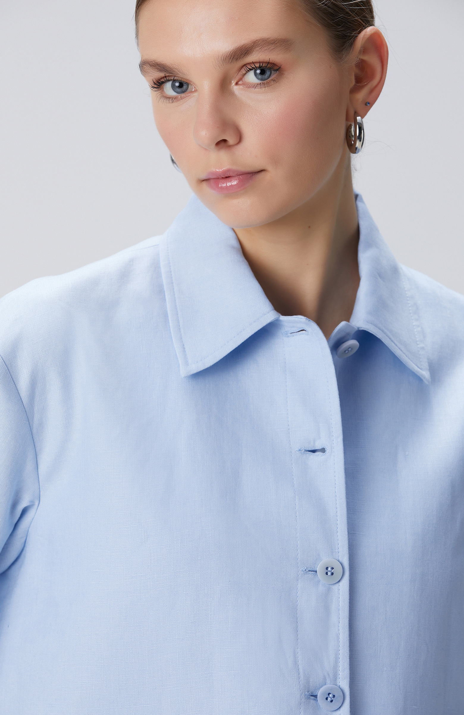 Açık Mavi Keten Ceket