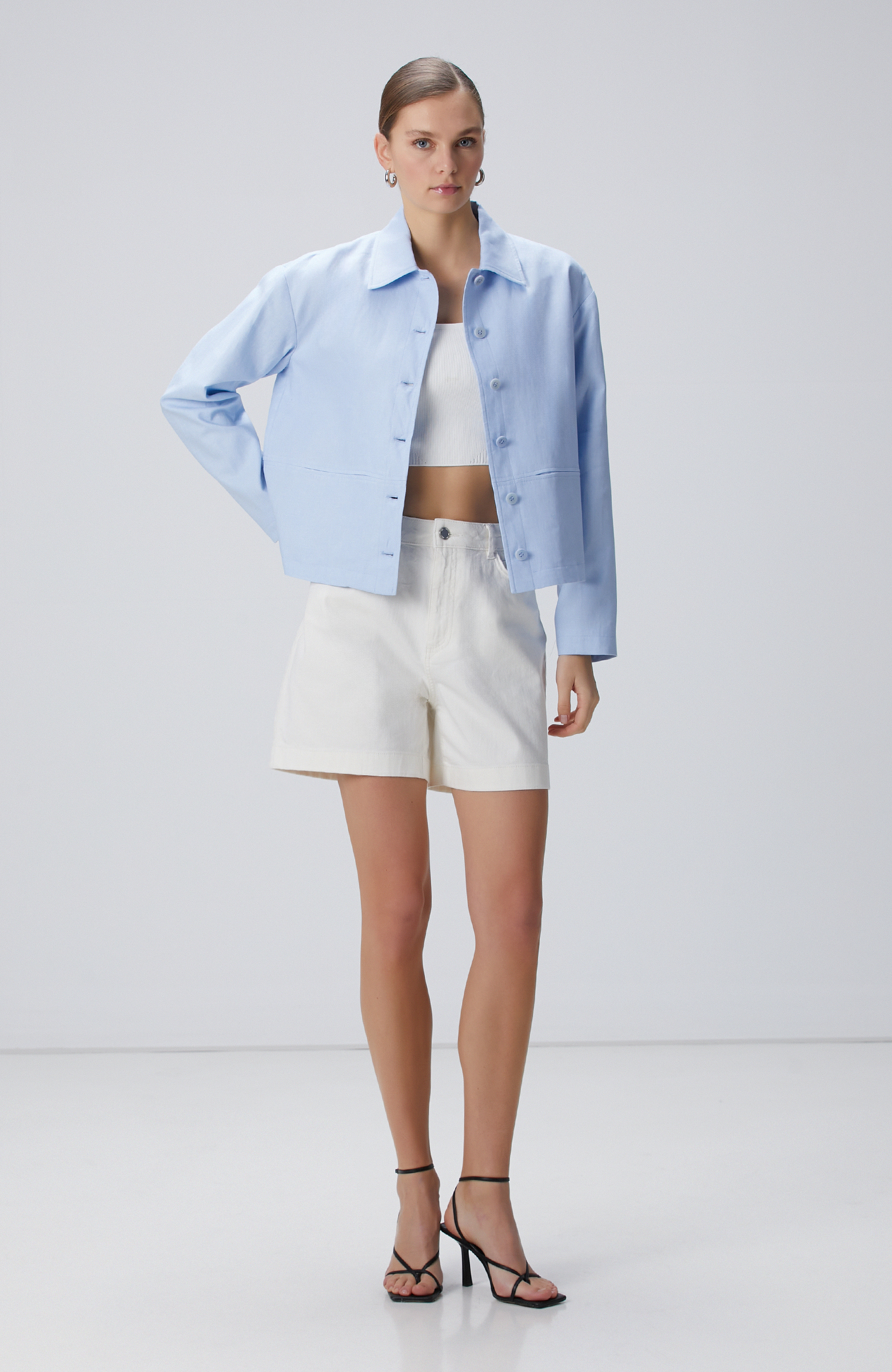 Açık Mavi Keten Ceket