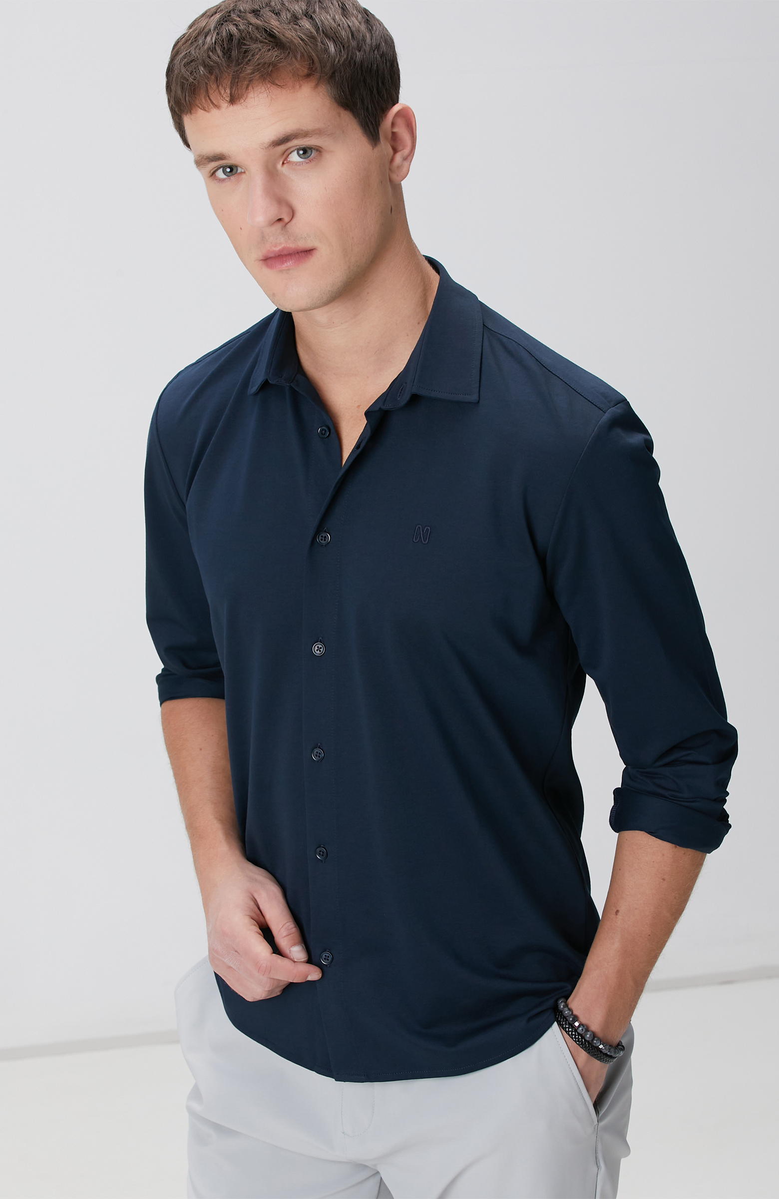 Lacivert Örme Gömlek