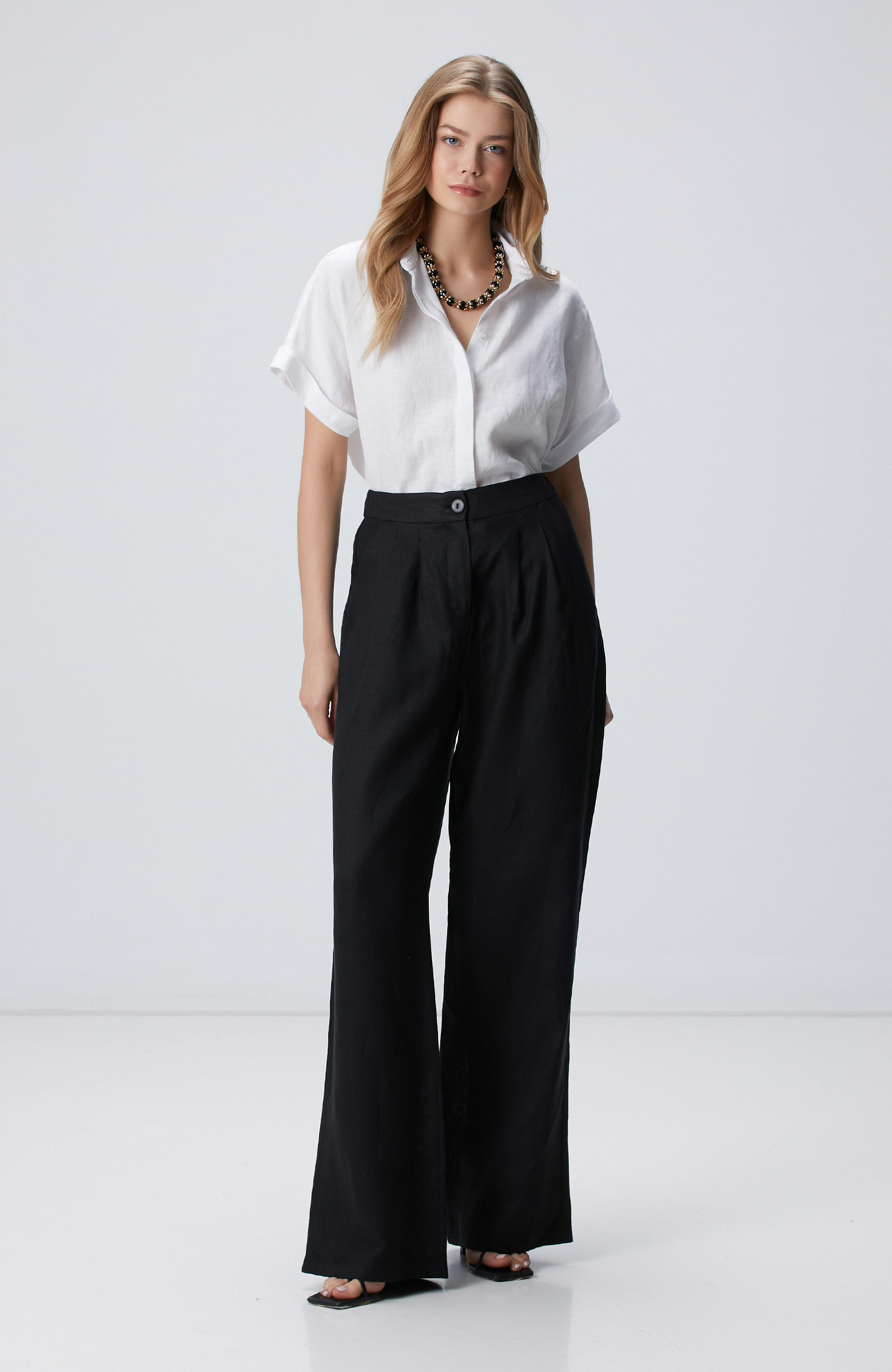 Siyah Keten Pantolon