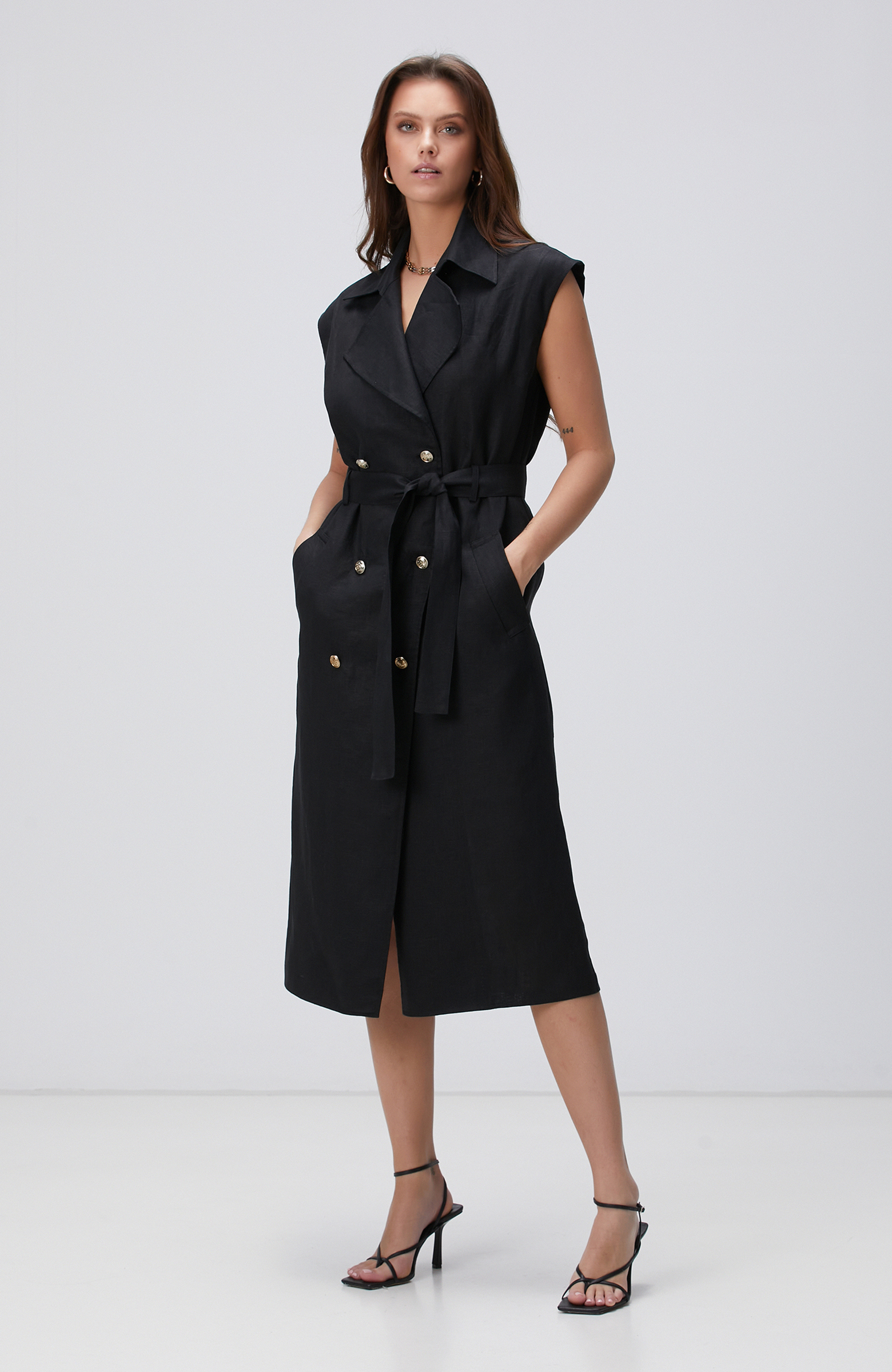 Siyah Maxi Keten Elbise