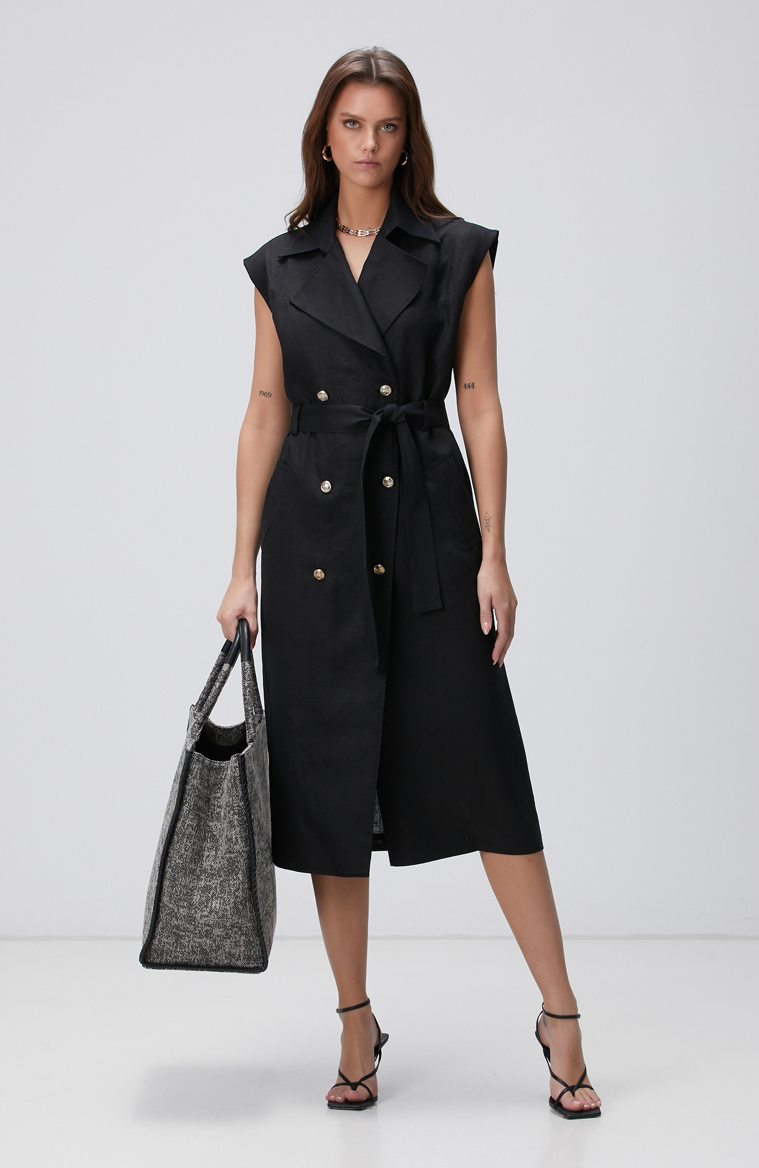 Siyah Maxi Keten Elbise