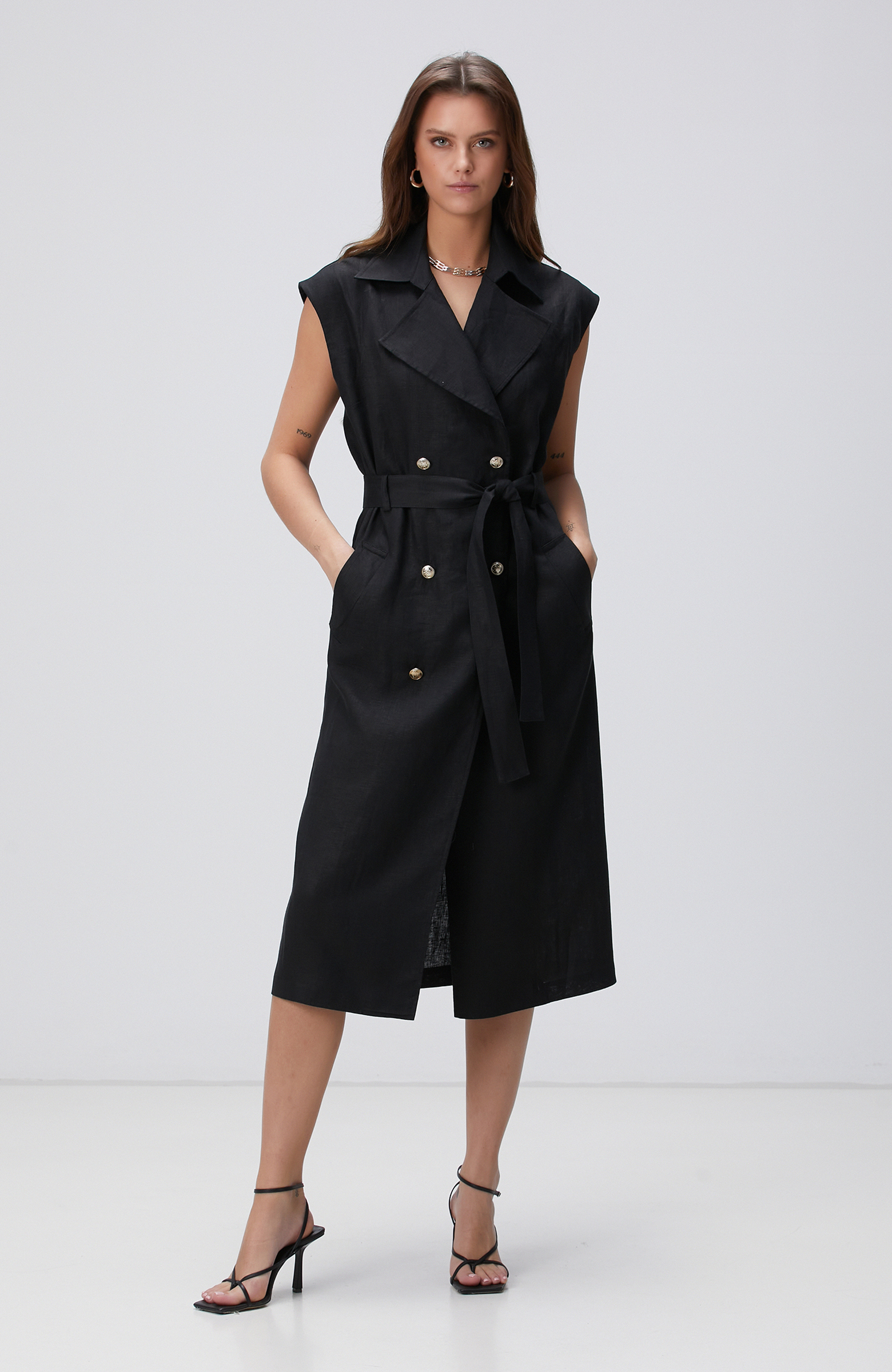 Siyah Maxi Keten Elbise