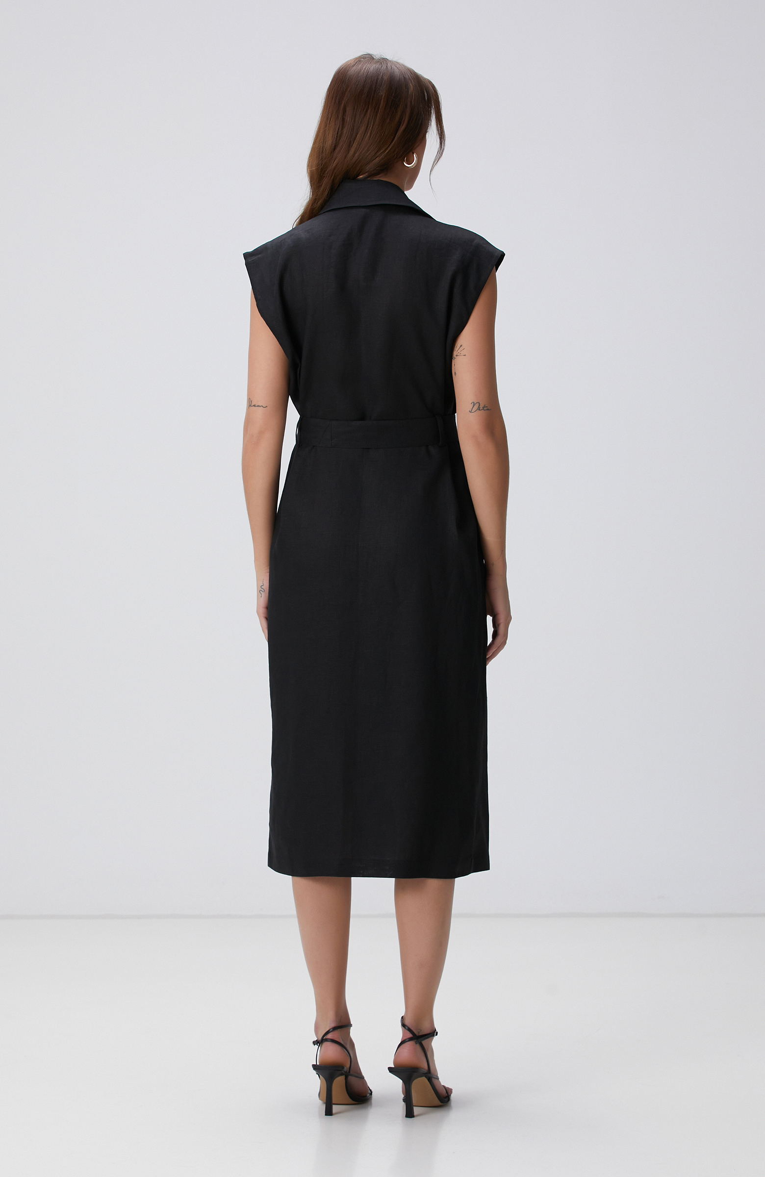 Siyah Maxi Keten Elbise