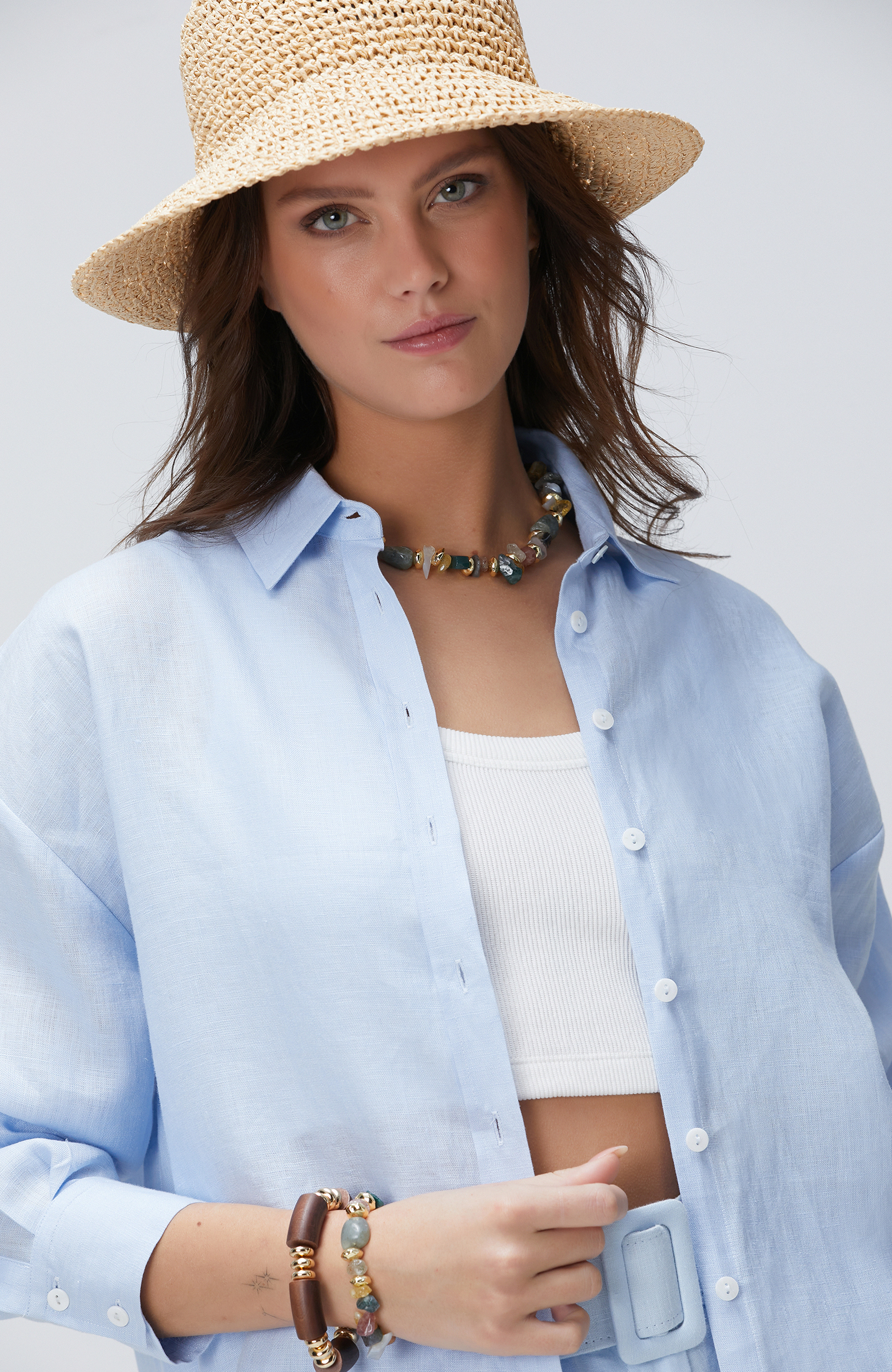 Açık Mavi Keten Gömlek