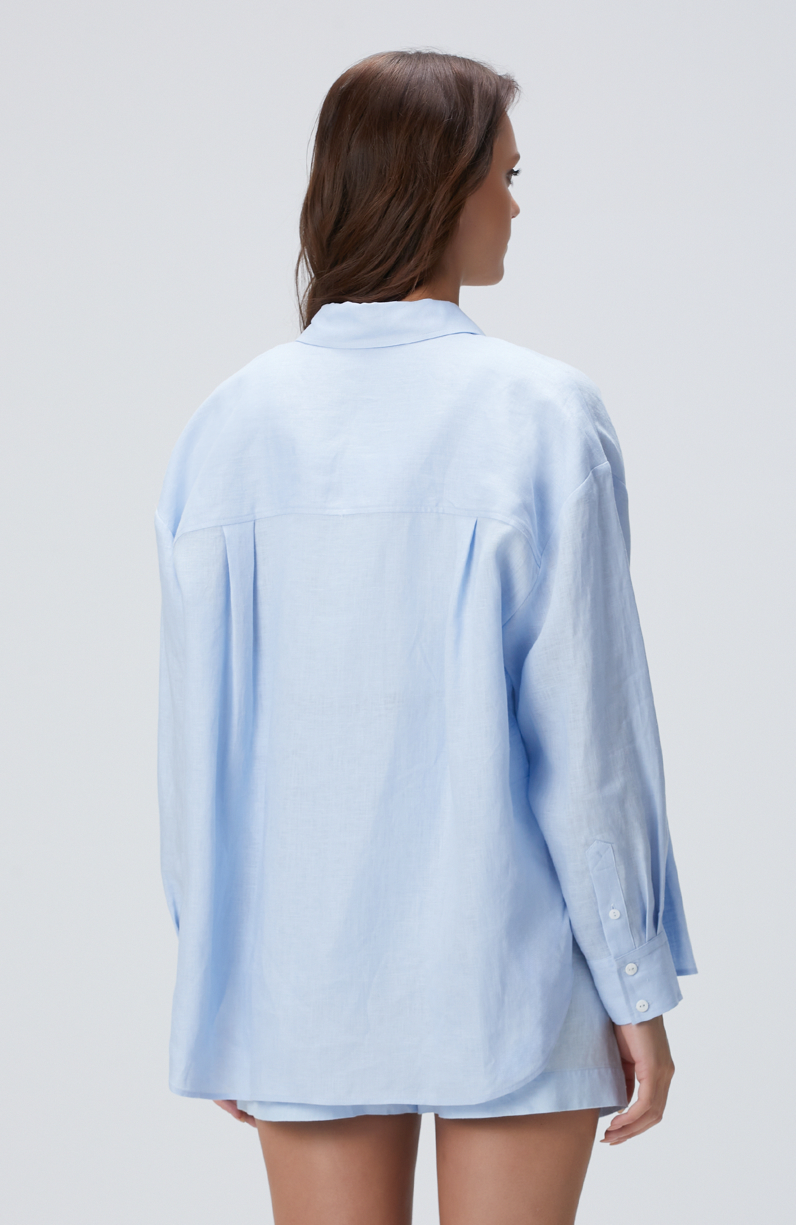 Açık Mavi Keten Gömlek