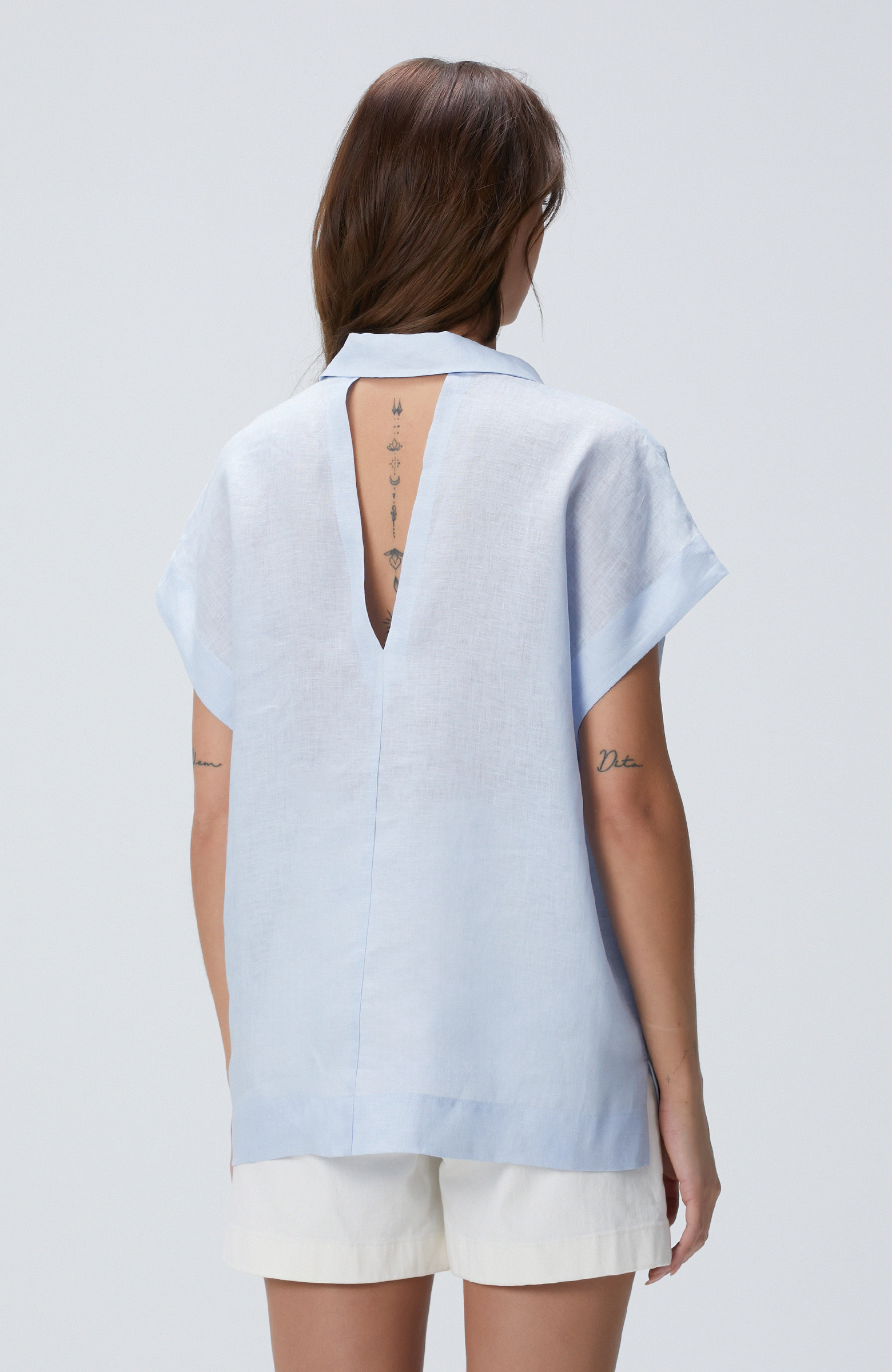 Açık Mavi Keten Bluz