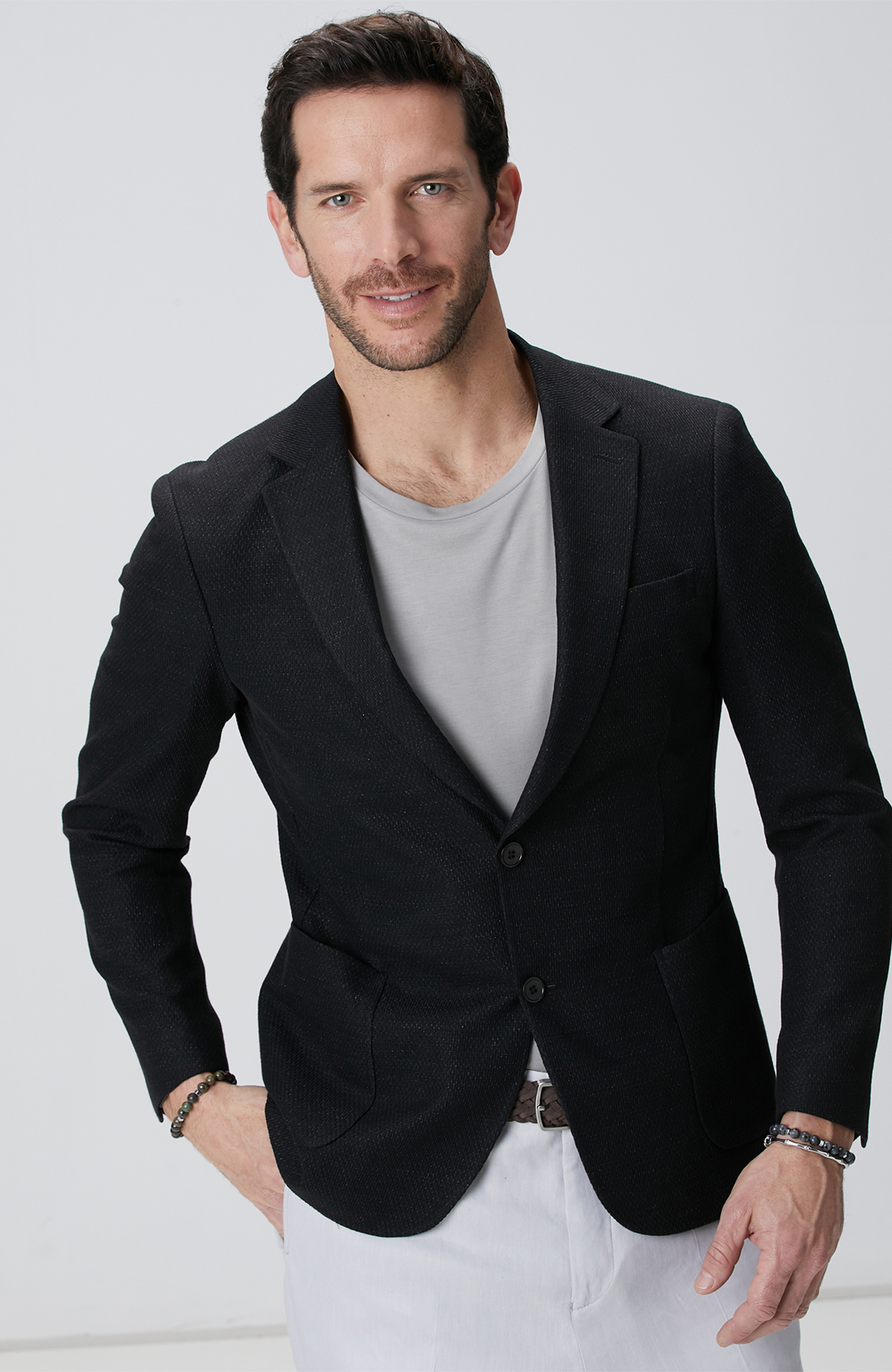 Siyah Keten Karışımlı Ceket