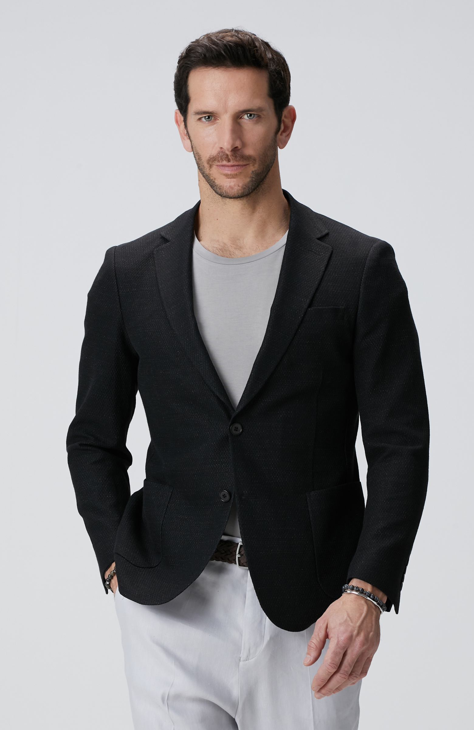 Siyah Keten Karışımlı Ceket