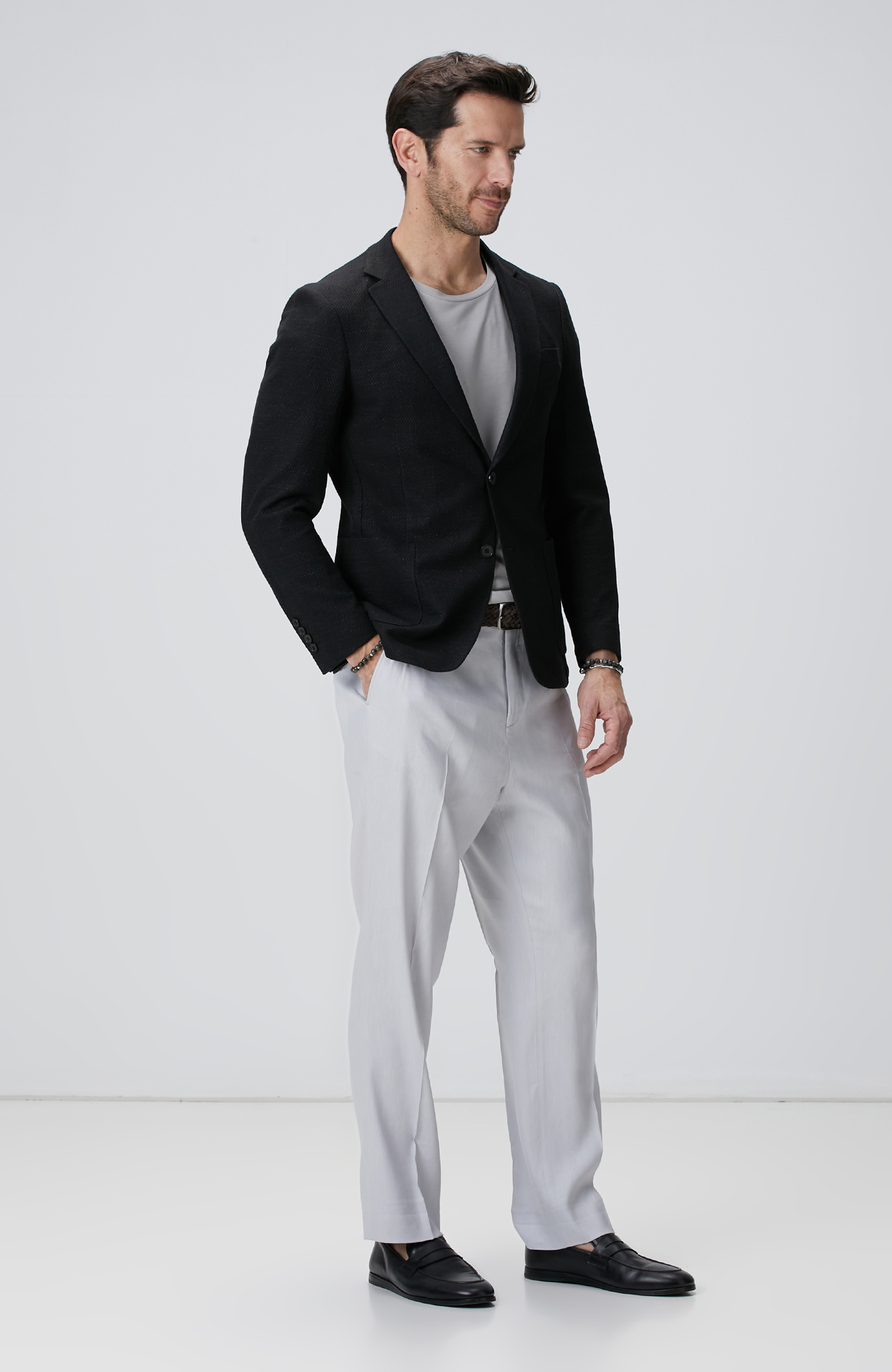 Siyah Keten Karışımlı Ceket