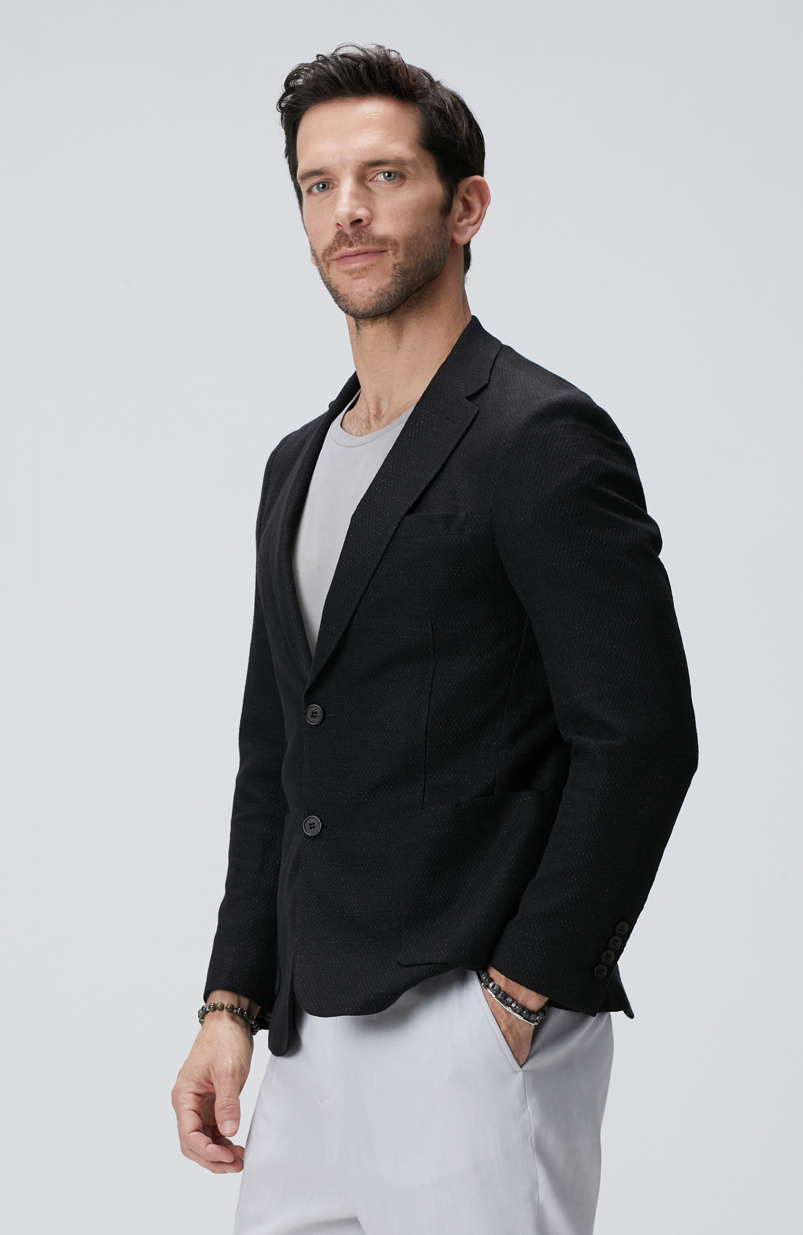 Siyah Keten Karışımlı Ceket