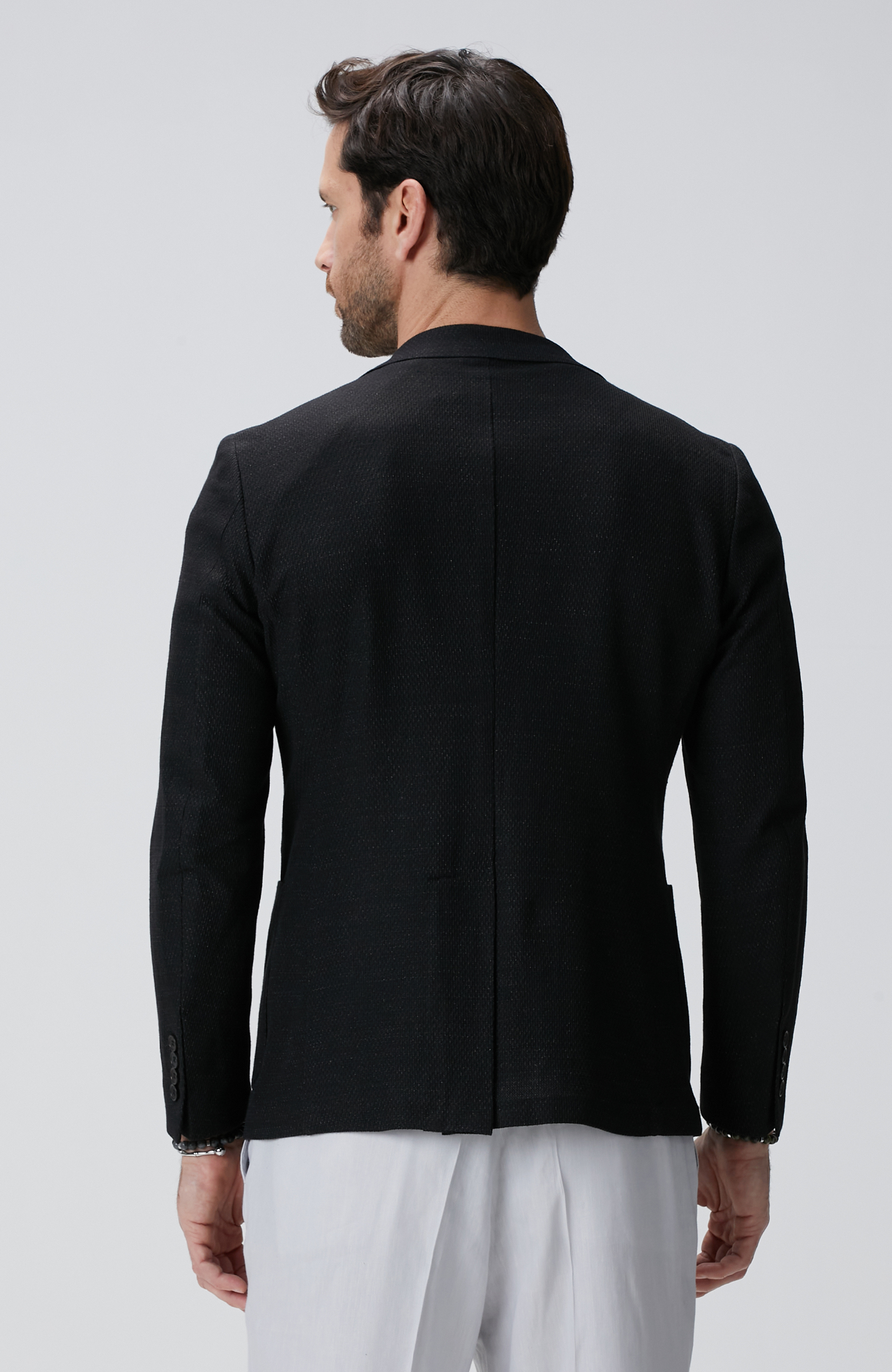 Siyah Keten Karışımlı Ceket