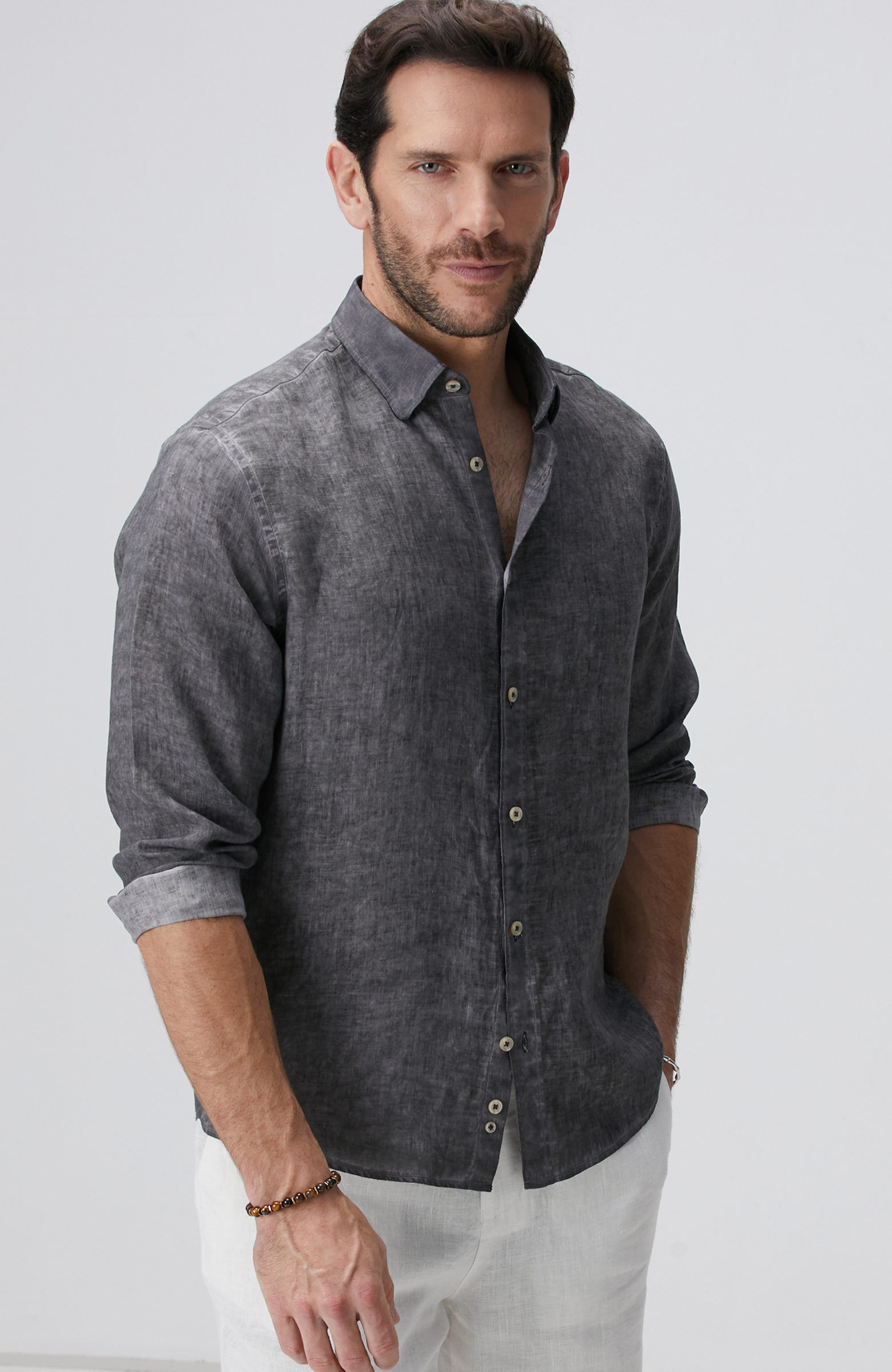 Antrasit Keten Gömlek