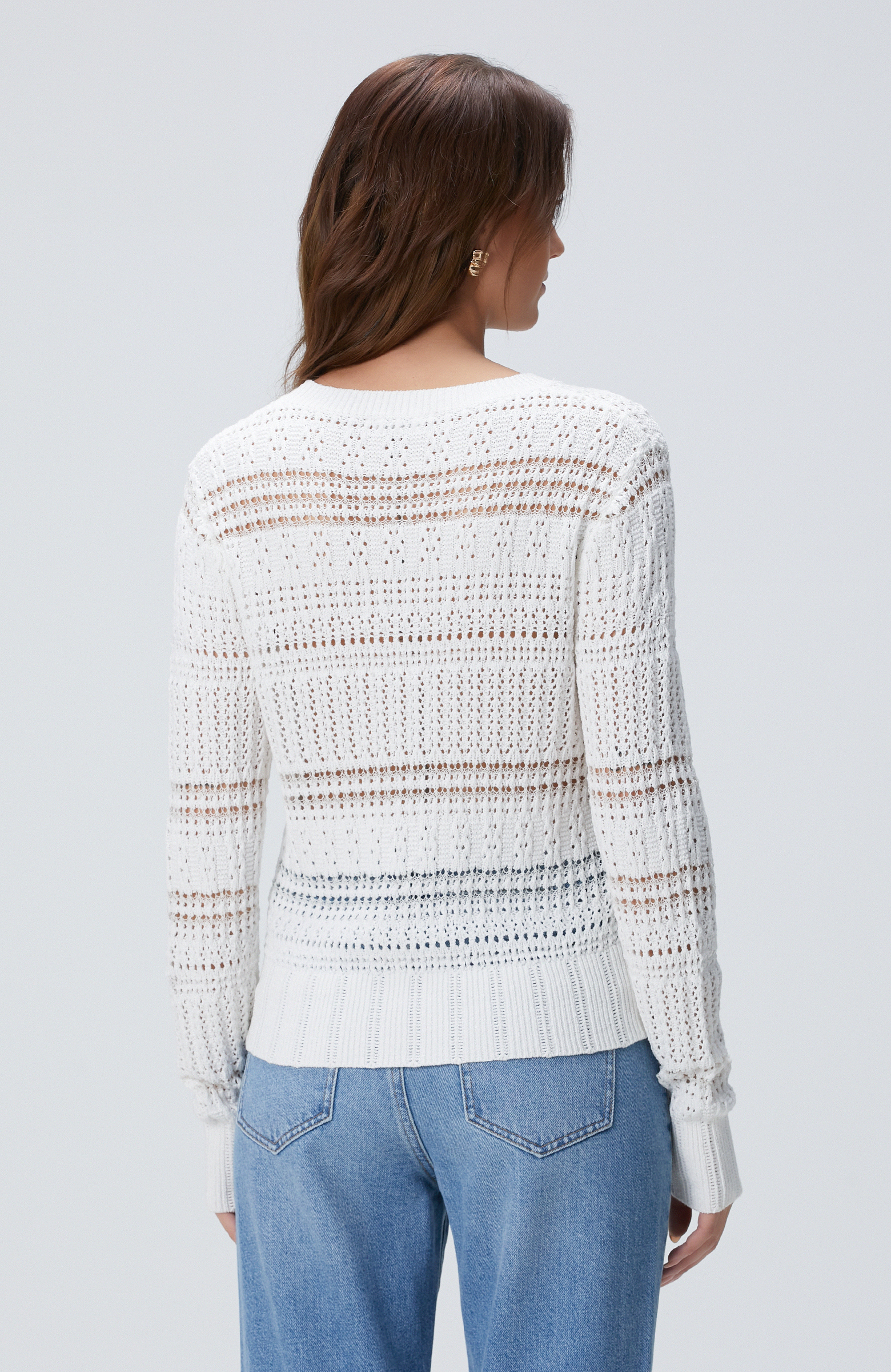 Kırık Beyaz Örgü Detaylı Triko Kazak