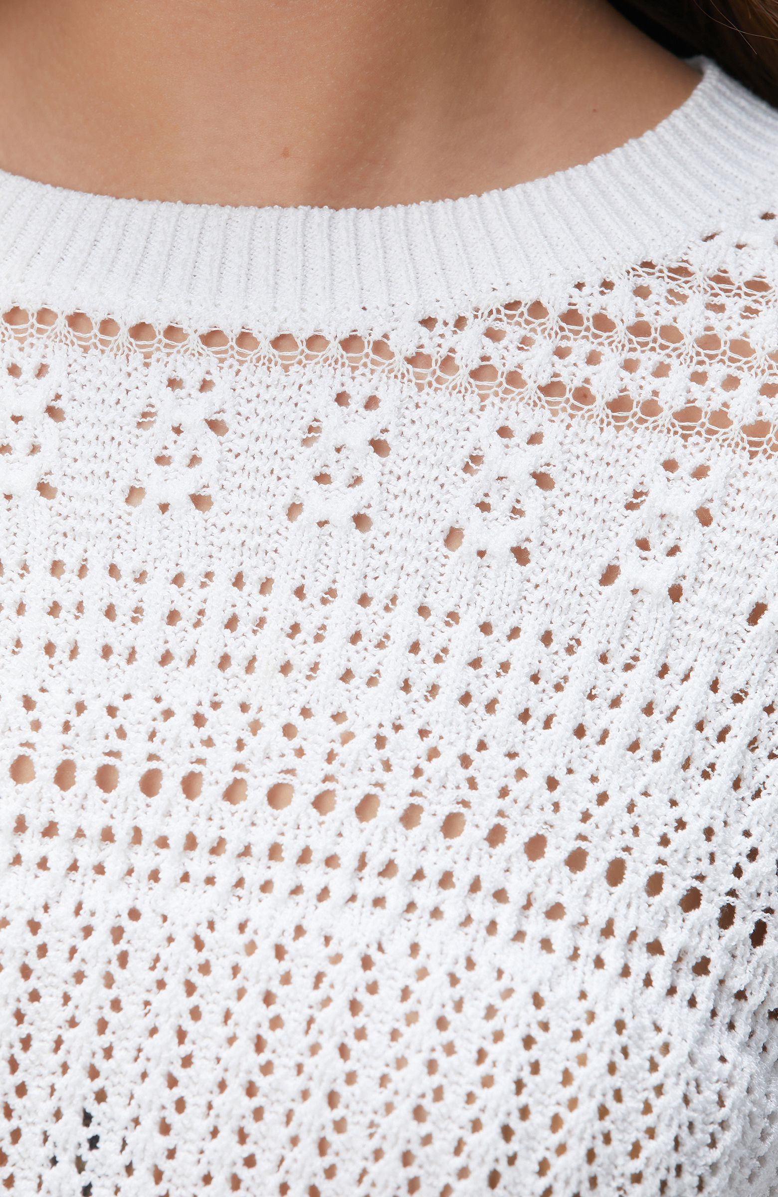 Kırık Beyaz Örgü Detaylı Triko Kazak