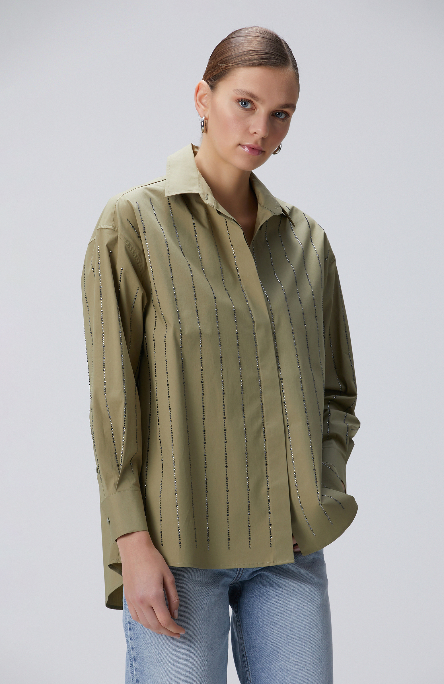 Yeşil Taş Baskılı Gömlek