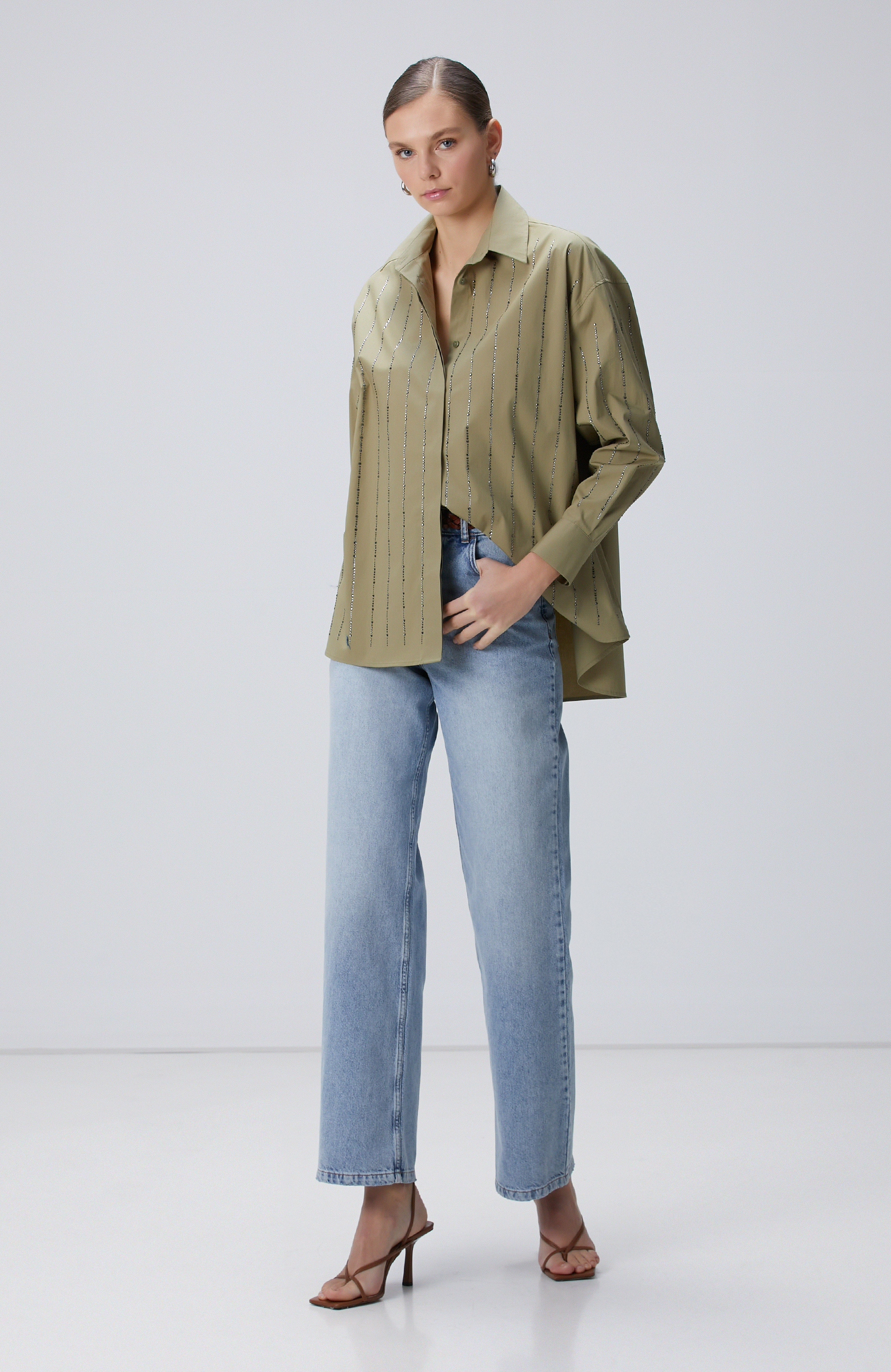 Yeşil Taş Baskılı Gömlek