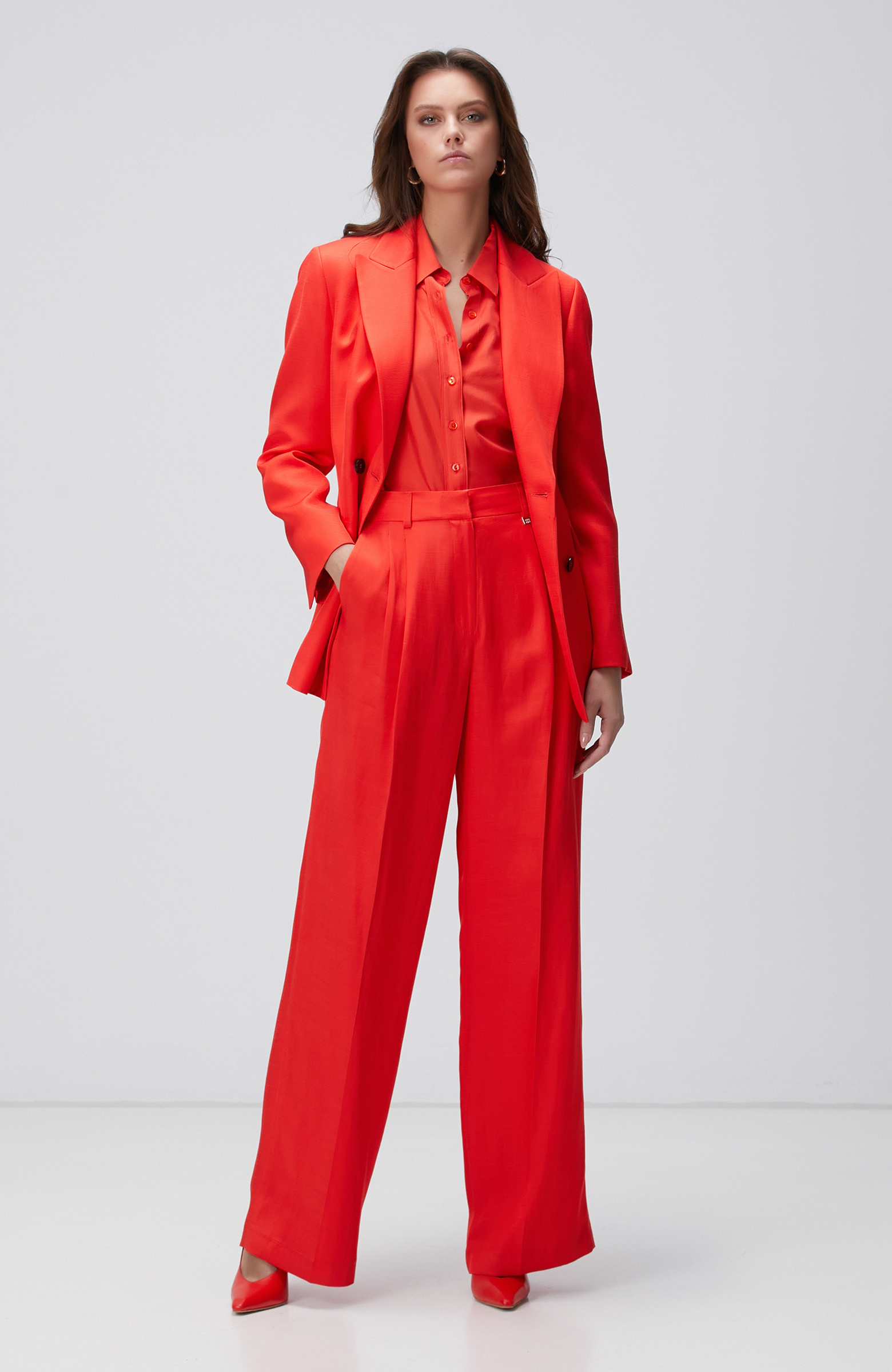 Kırmızı Keten Blazer Ceket