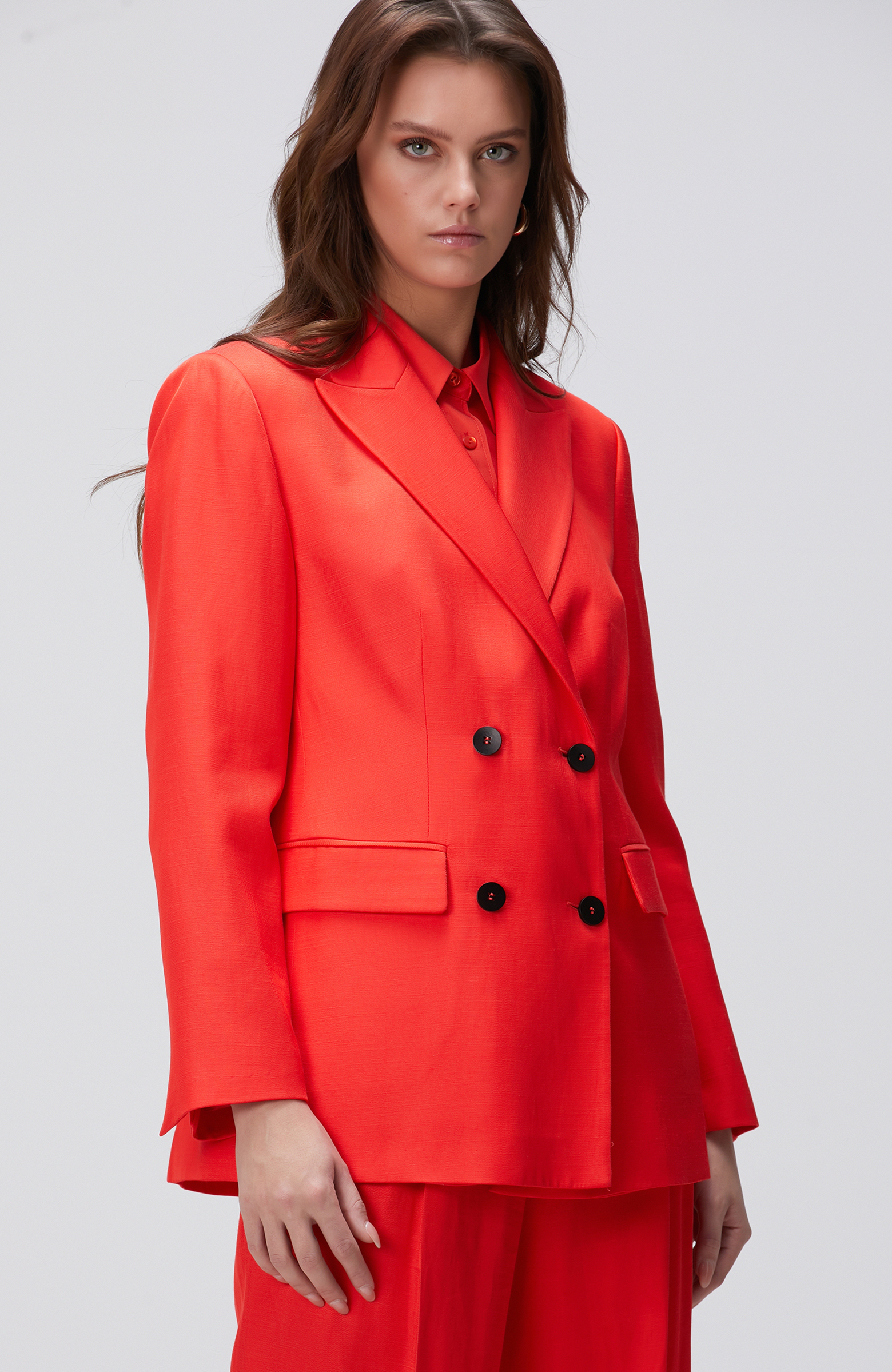 Kırmızı Keten Blazer Ceket