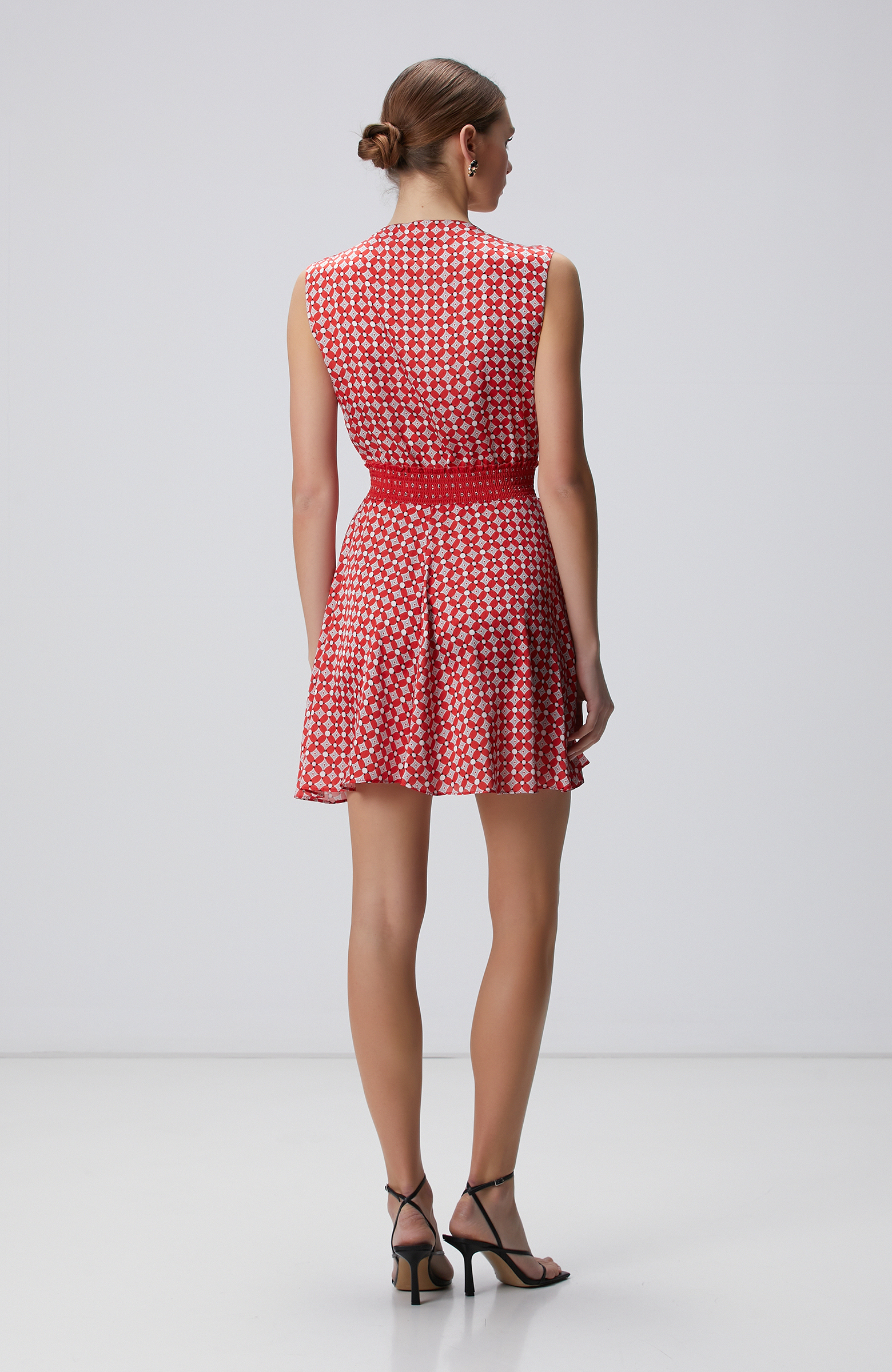 Kırmızı Desenli Mini Elbise