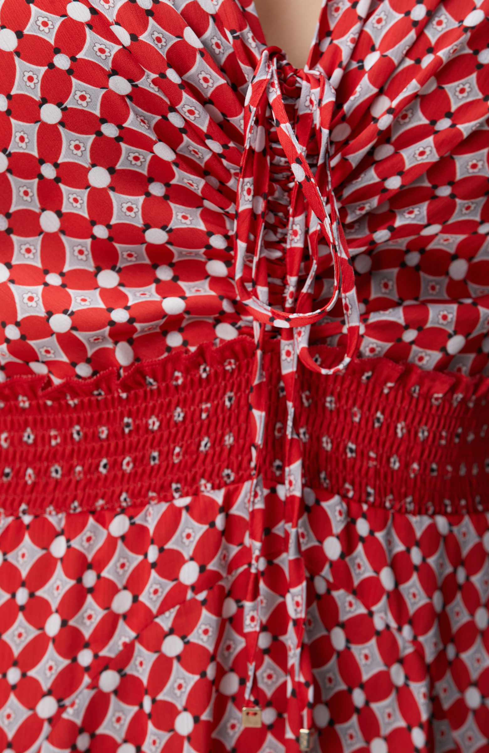 Kırmızı Desenli Mini Elbise