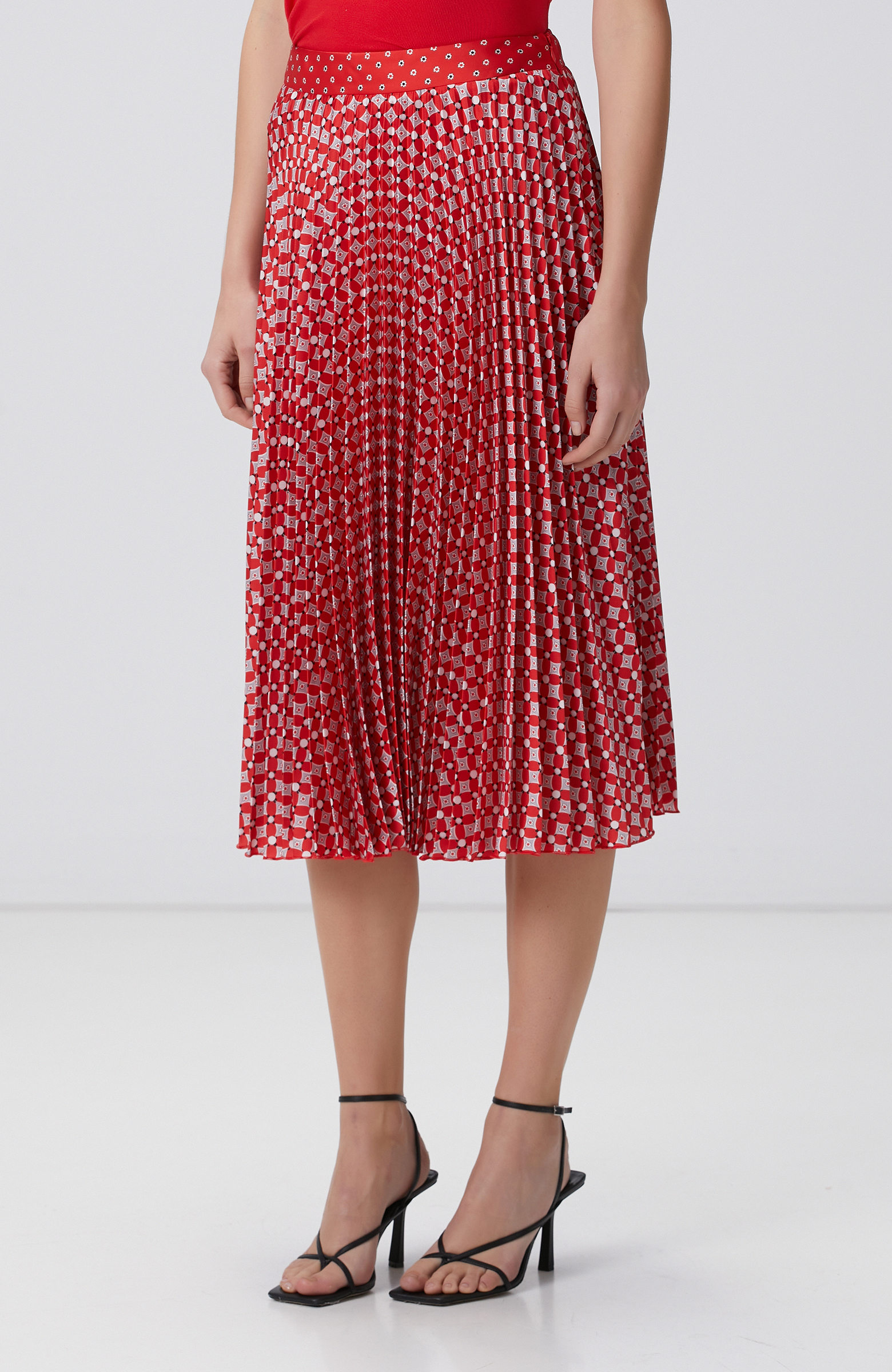 Kırmızı Desenli Midi Etek
