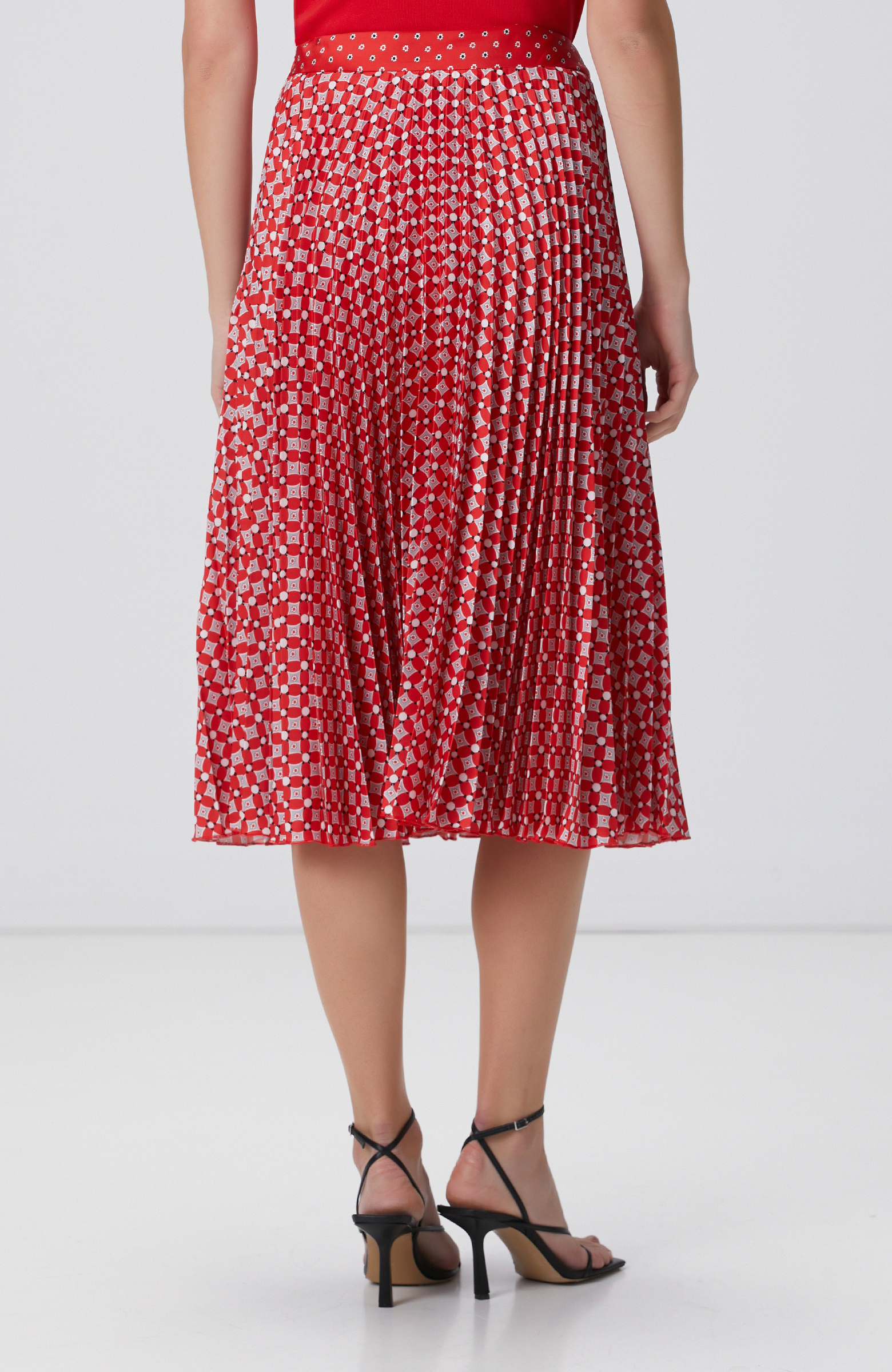 Kırmızı Desenli Midi Etek