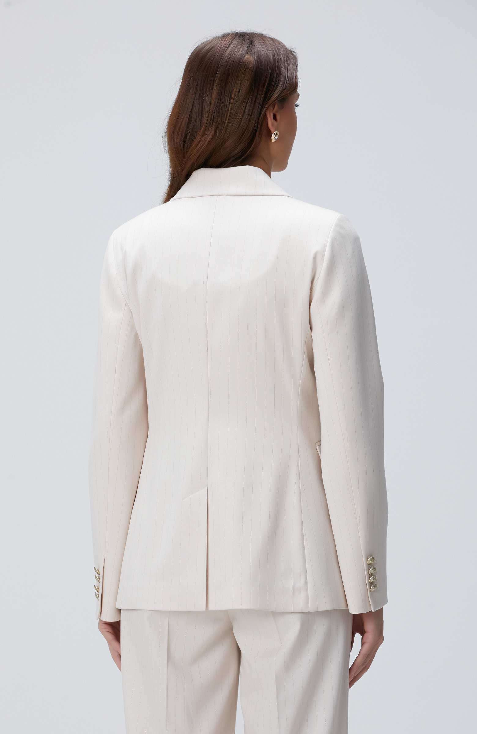 Bej Çizgili Blazer Ceket