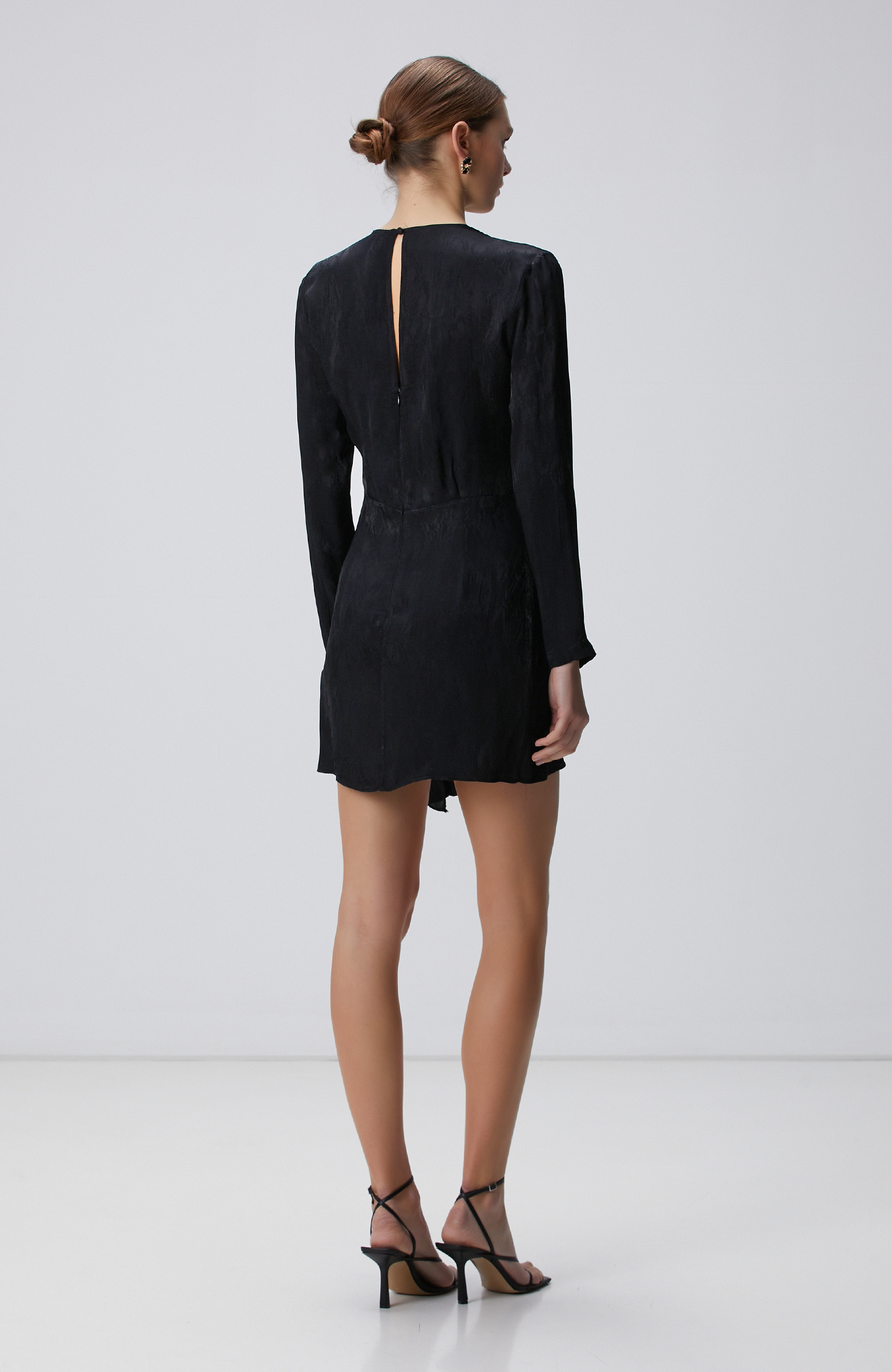 Siyah Jakar Desenli Mini Elbise