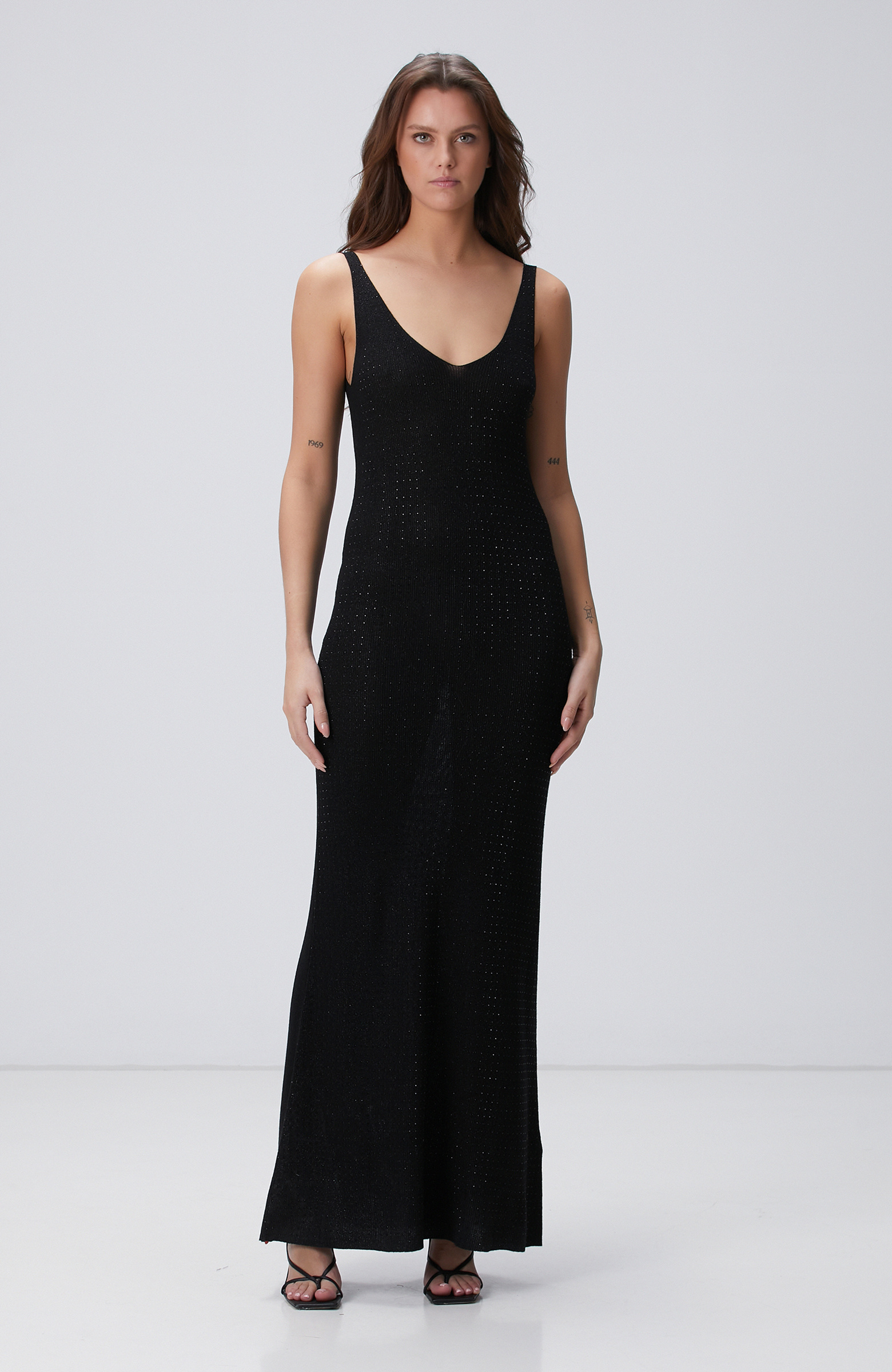 Siyah Taşlı Maksi Abiye Elbise