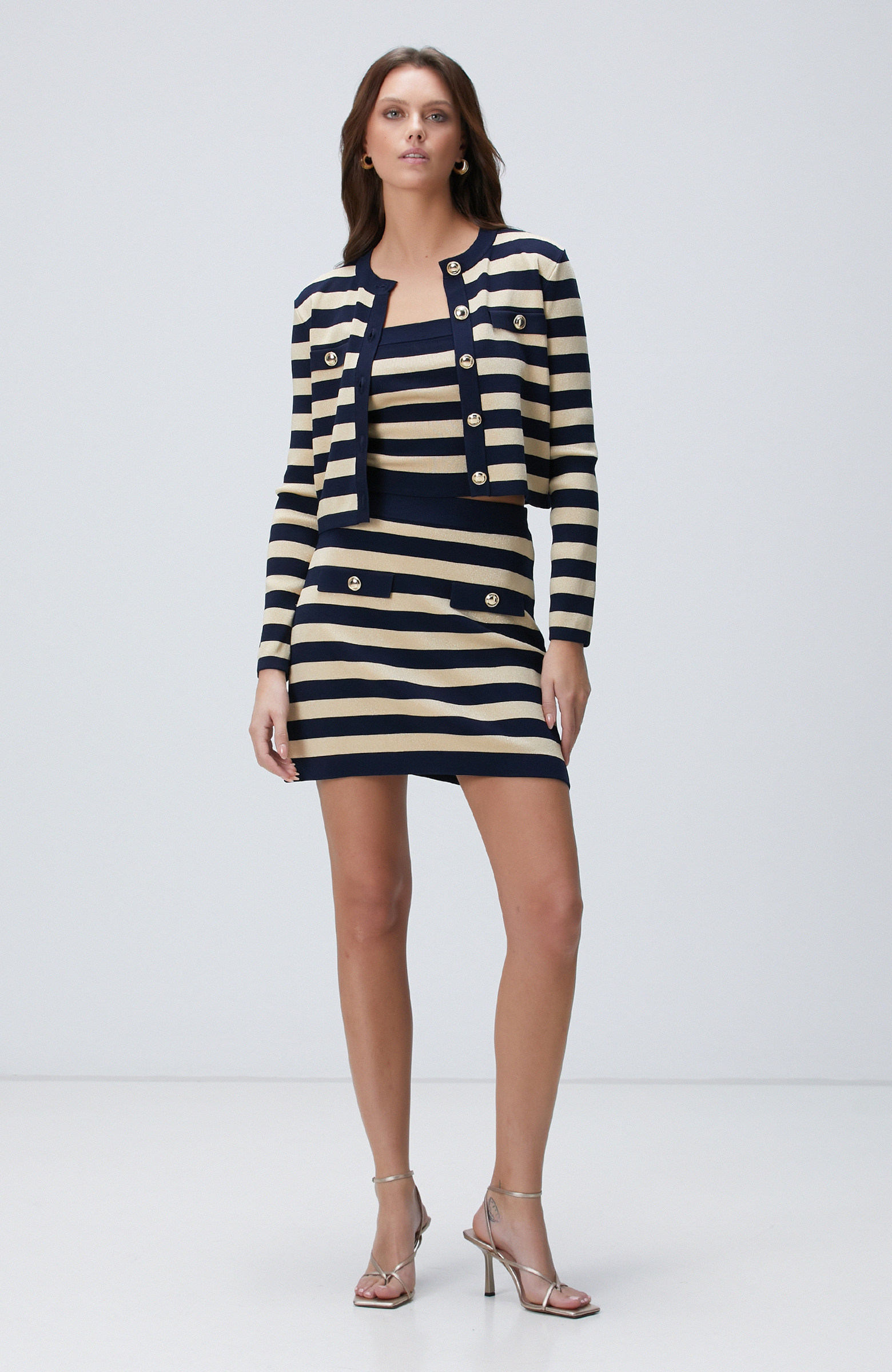 Lacivert Gold Çizgili Triko Ceket