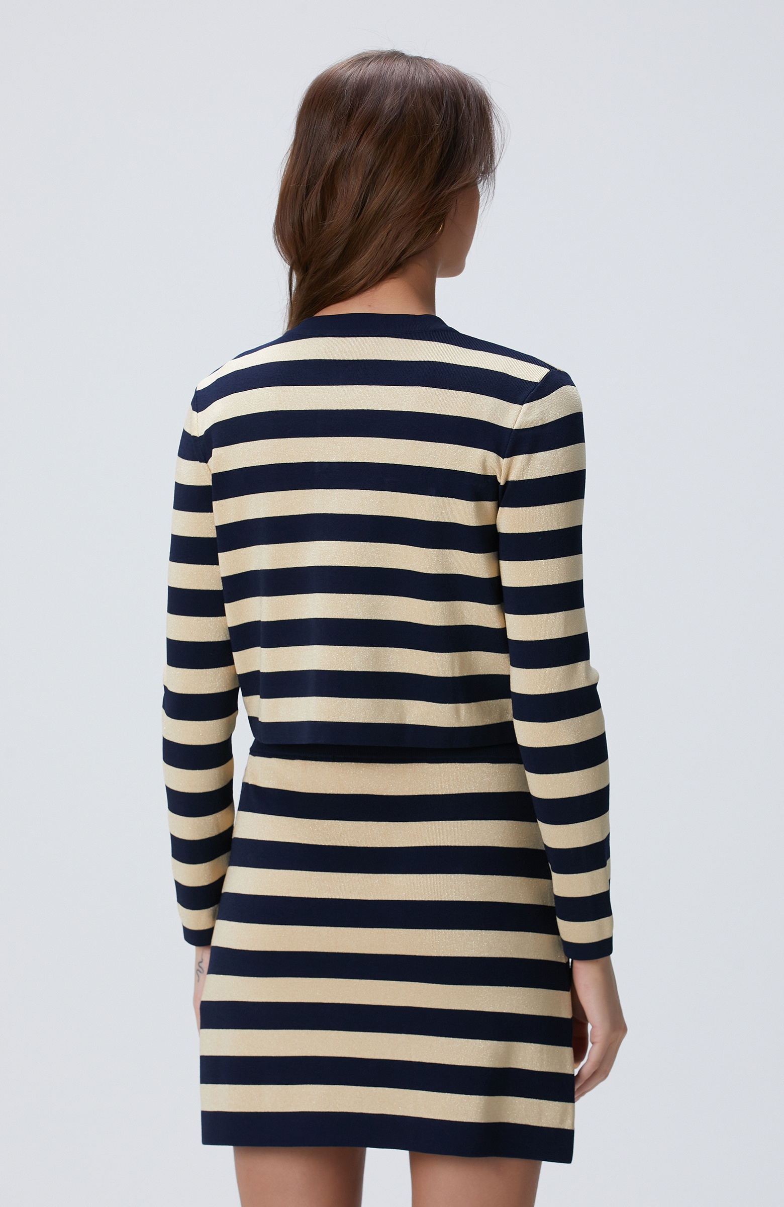 Lacivert Gold Çizgili Triko Ceket