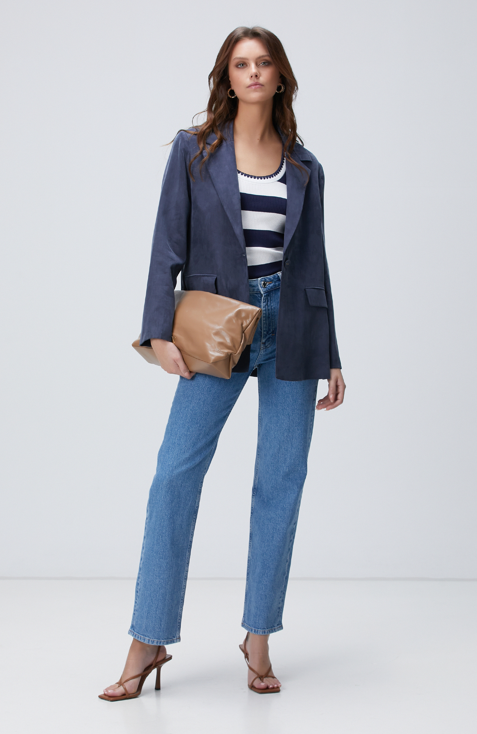 Lacivert Kırık Beyaz Çizgili Atlet