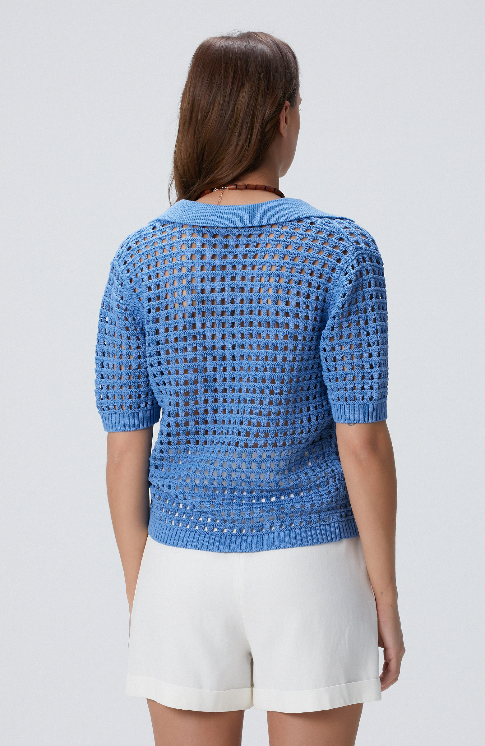 Mavi Ajurlu Triko Kazak