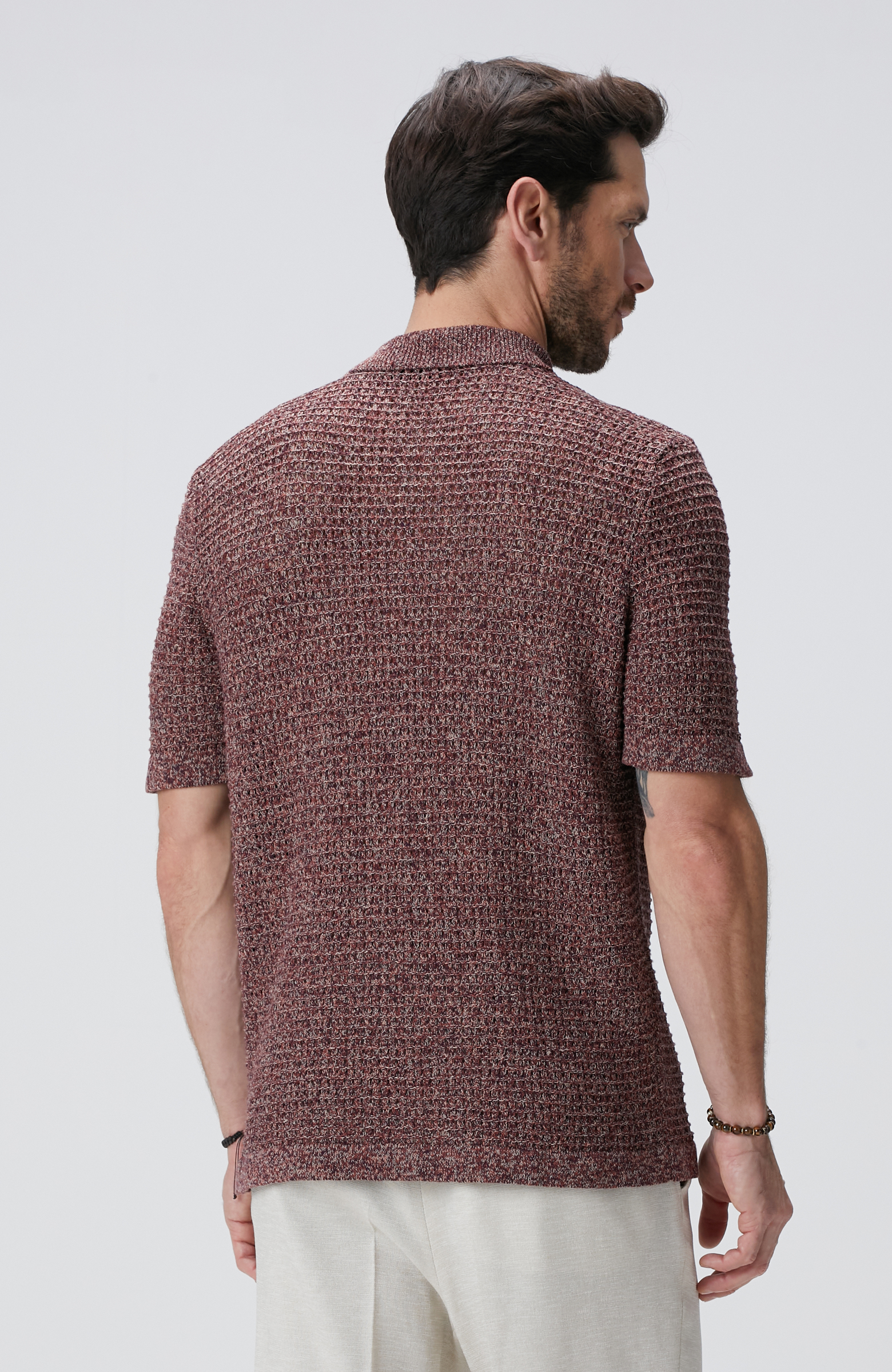 Bordo Keten Karışımlı Triko Hırka