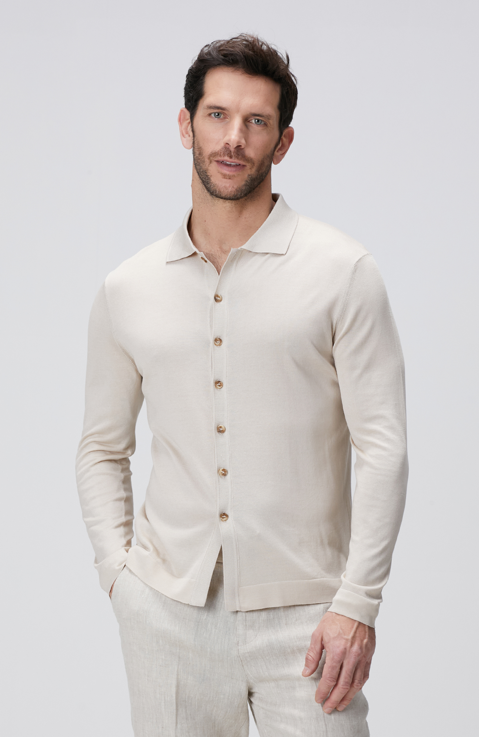 Limited Bej İpek Karışımlı Triko Gömlek